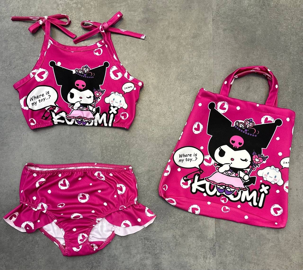 Kız Çocuk Çantalı Pembe Bikini Takımı