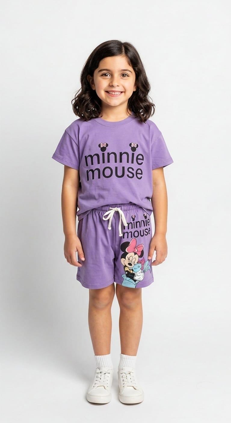 Kız Çocuk Minnie Mor Şort Tişört Takımı