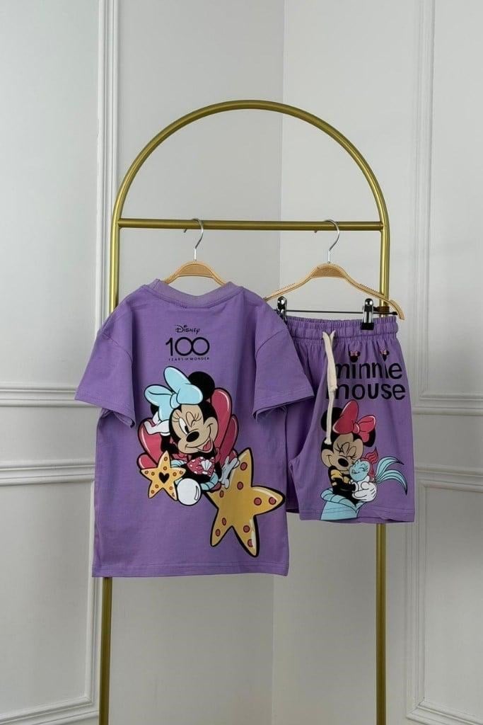 Kız Çocuk Minnie Mor Şort Tişört Takımı