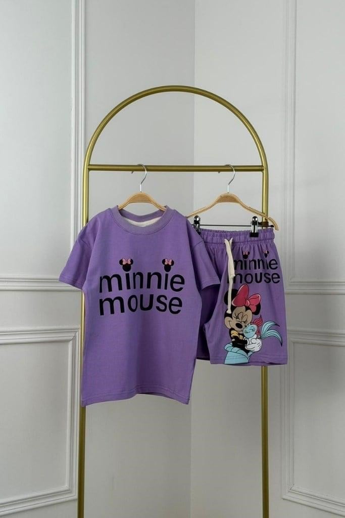 Kız Çocuk Minnie Mor Şort Tişört Takımı