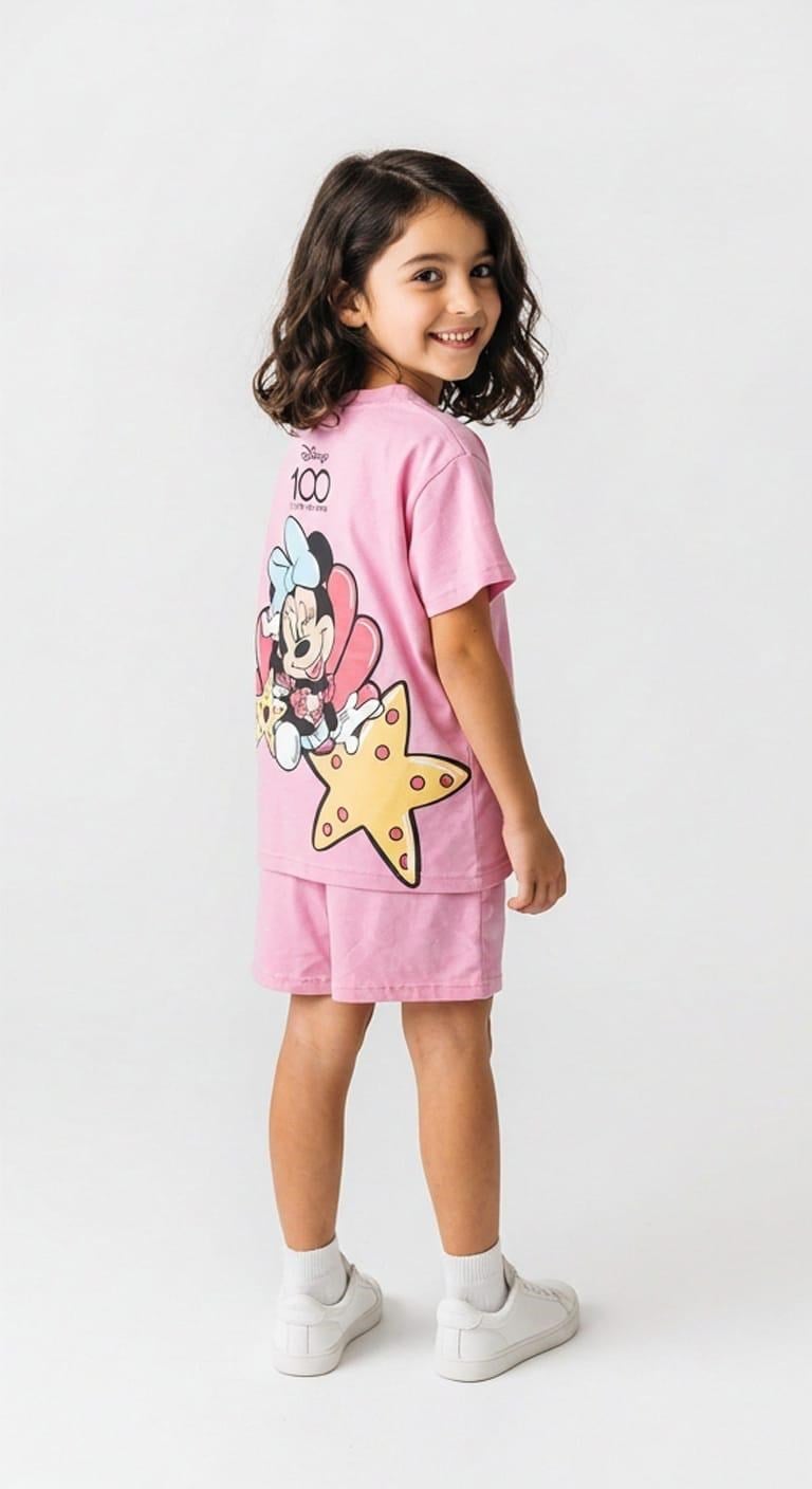 Kız Çocuk Minnie Pembe Şort Tişört Takımı
