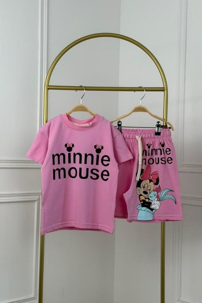 Kız Çocuk Minnie Pembe Şort Tişört Takımı