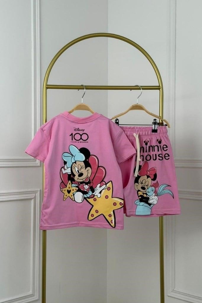 Kız Çocuk Minnie Pembe Şort Tişört Takımı