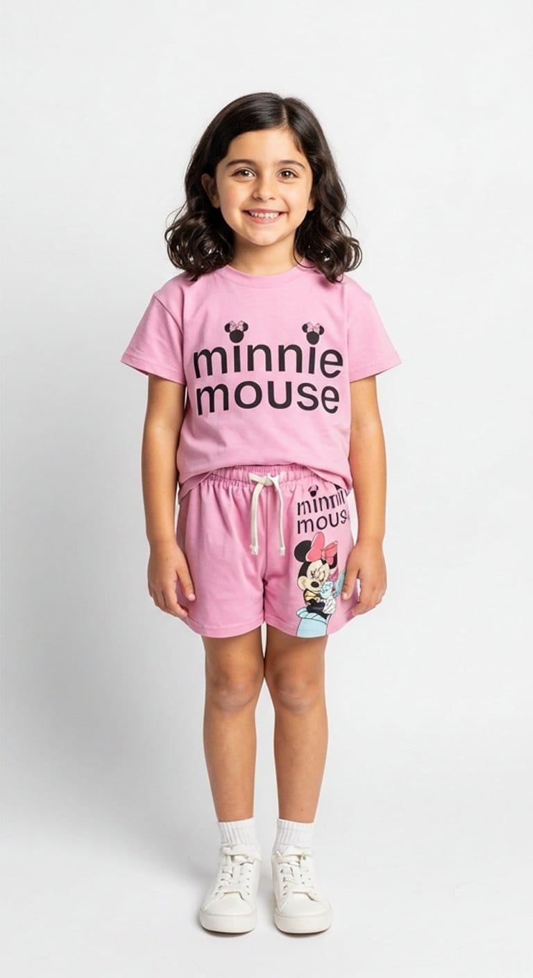 Kız Çocuk Minnie Pembe Şort Tişört Takımı