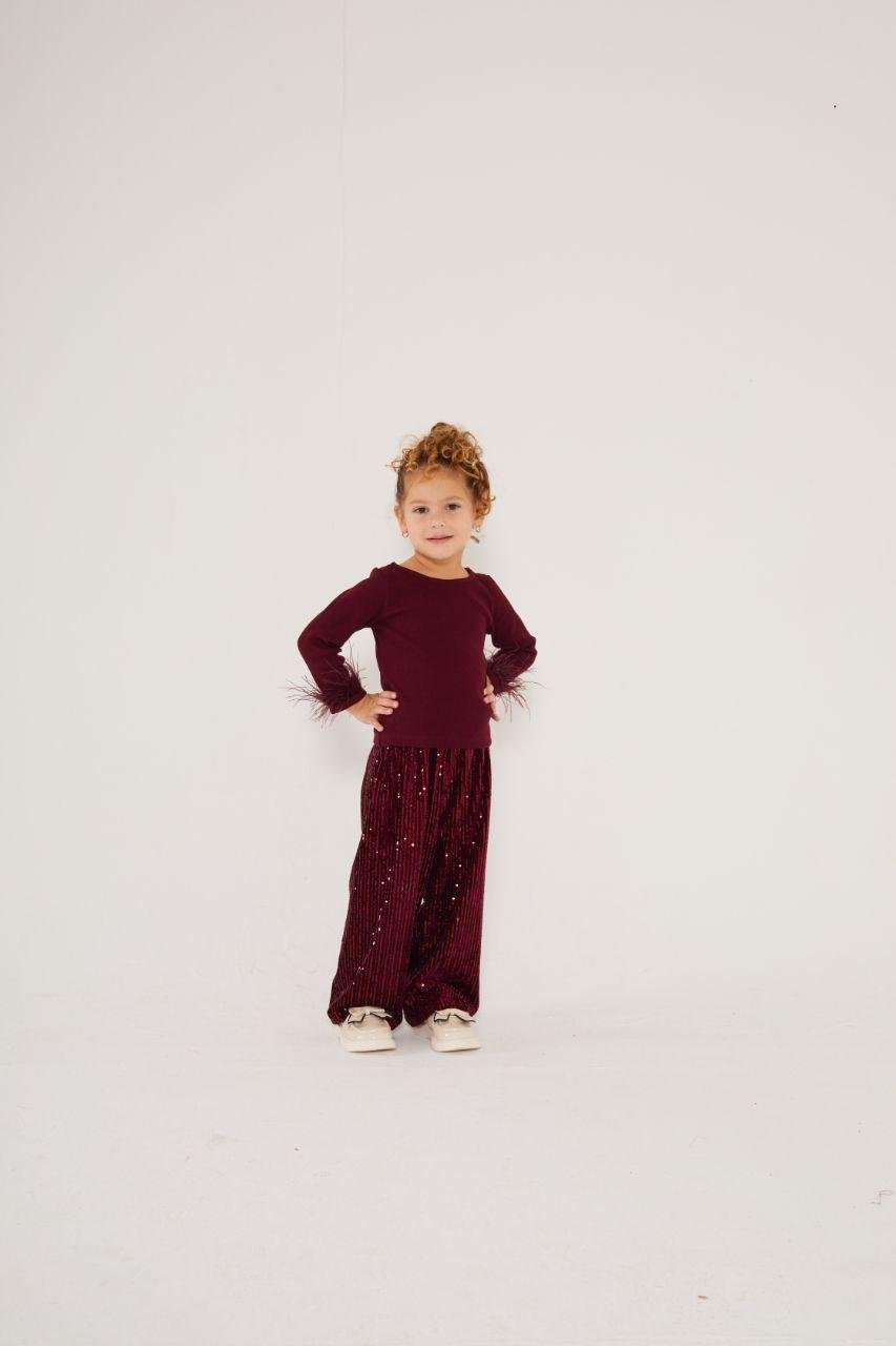 SHİNE COLLECTİON BORDO PANTOLON-BLUZ TAKIMI