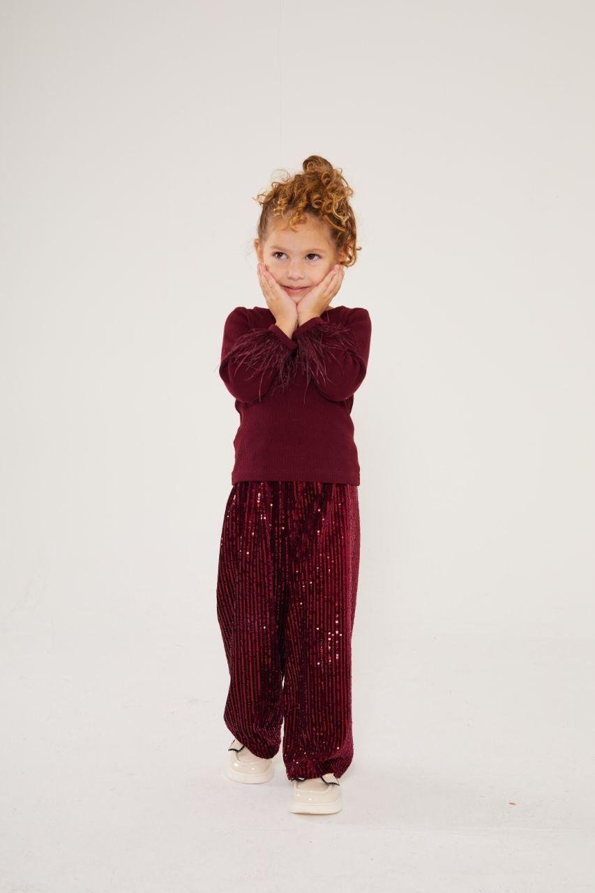 SHİNE COLLECTİON BORDO PANTOLON-BLUZ TAKIMI