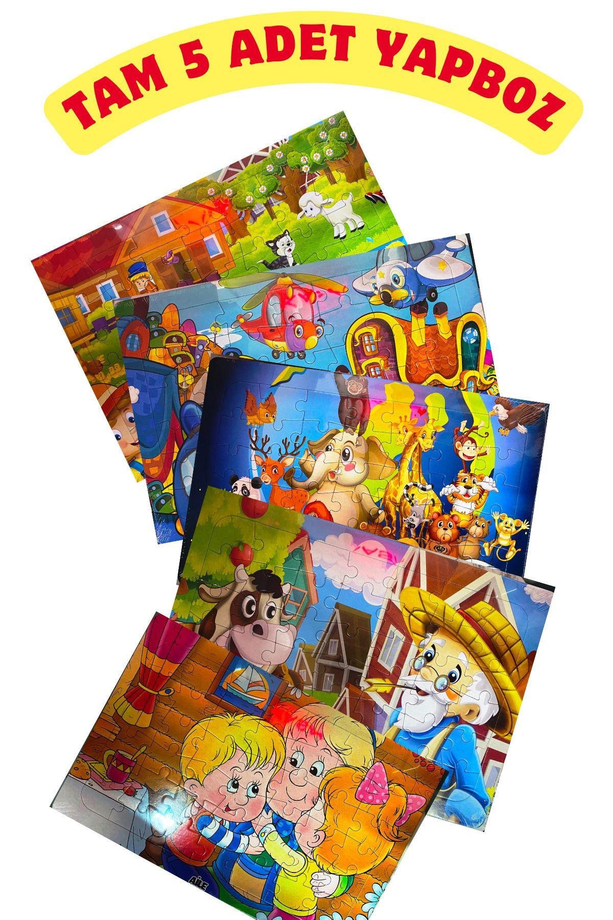 5 Adet Çocuk Eğitici Yapboz Çocuk Puzzle - 30-42 Parça Görseldeki Hediye