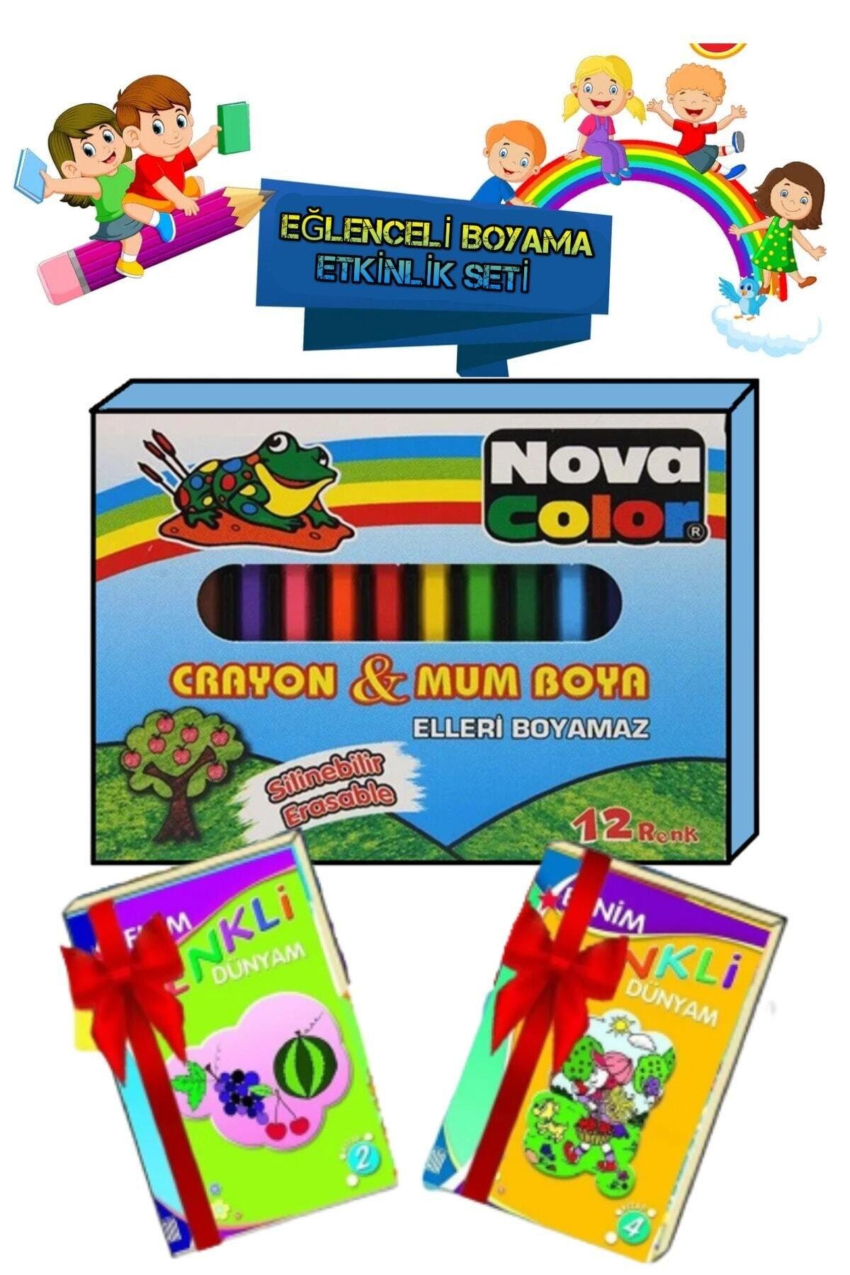 Çocuklar Için 2'li Boyama Kitabı 12'li Silinebilen Mum Boya