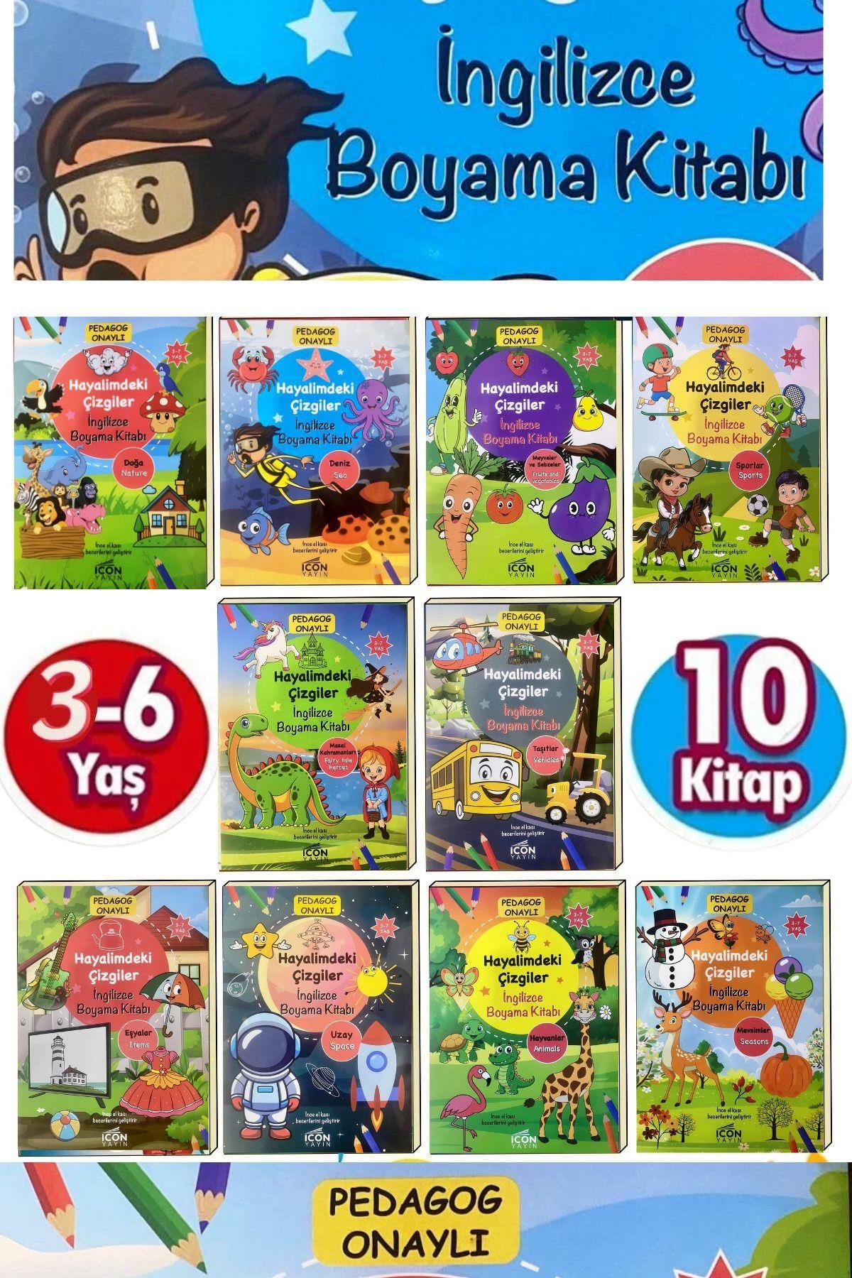 Eğlenceli 3-7 Yaşa Uygun Ingilizce Boyama Kitabı Seti 10 Kitap