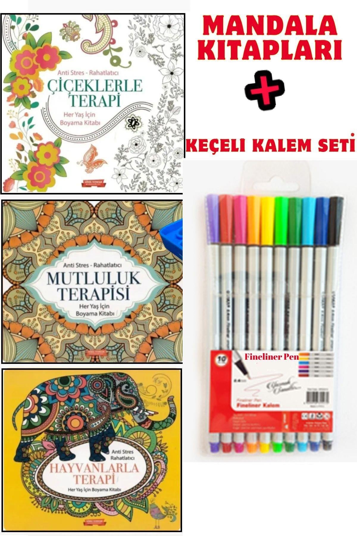 Her Yaşa Uygun Boyama Kitabı (3 MANDALA) Fineliner Pen Keçeli 10'lu