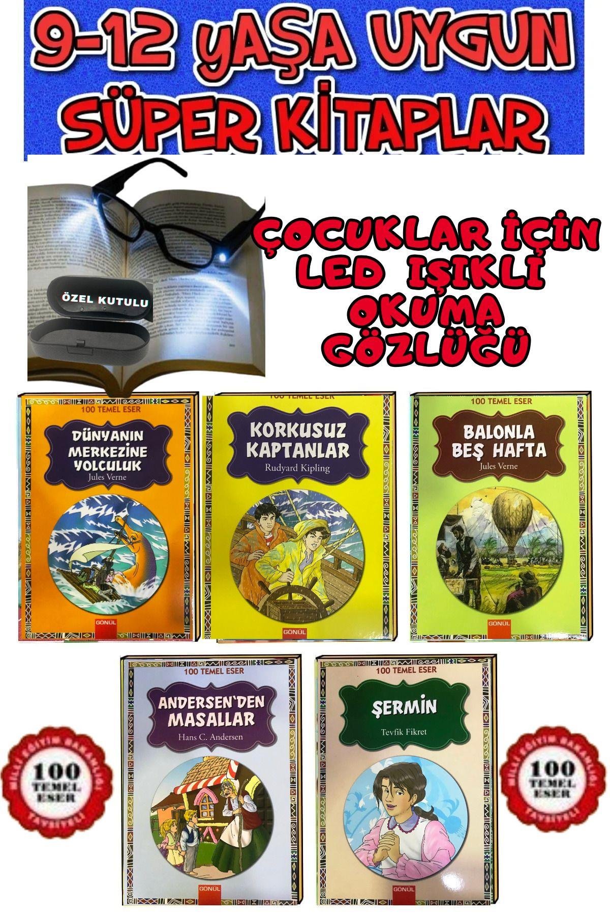 Okumayı Sevdiren Kitap Okuma Gözlüğü Led Işıklı +9-12 yaşa uygun 5 adet karma dünya çocuk klasikleri
