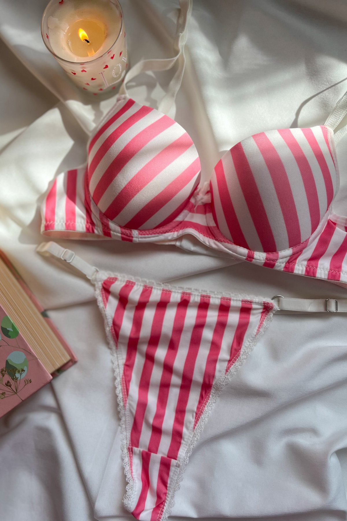  Grazia Koleksiyonu Pembe Çizgili Push-Up Bralet & Tanga Seti 