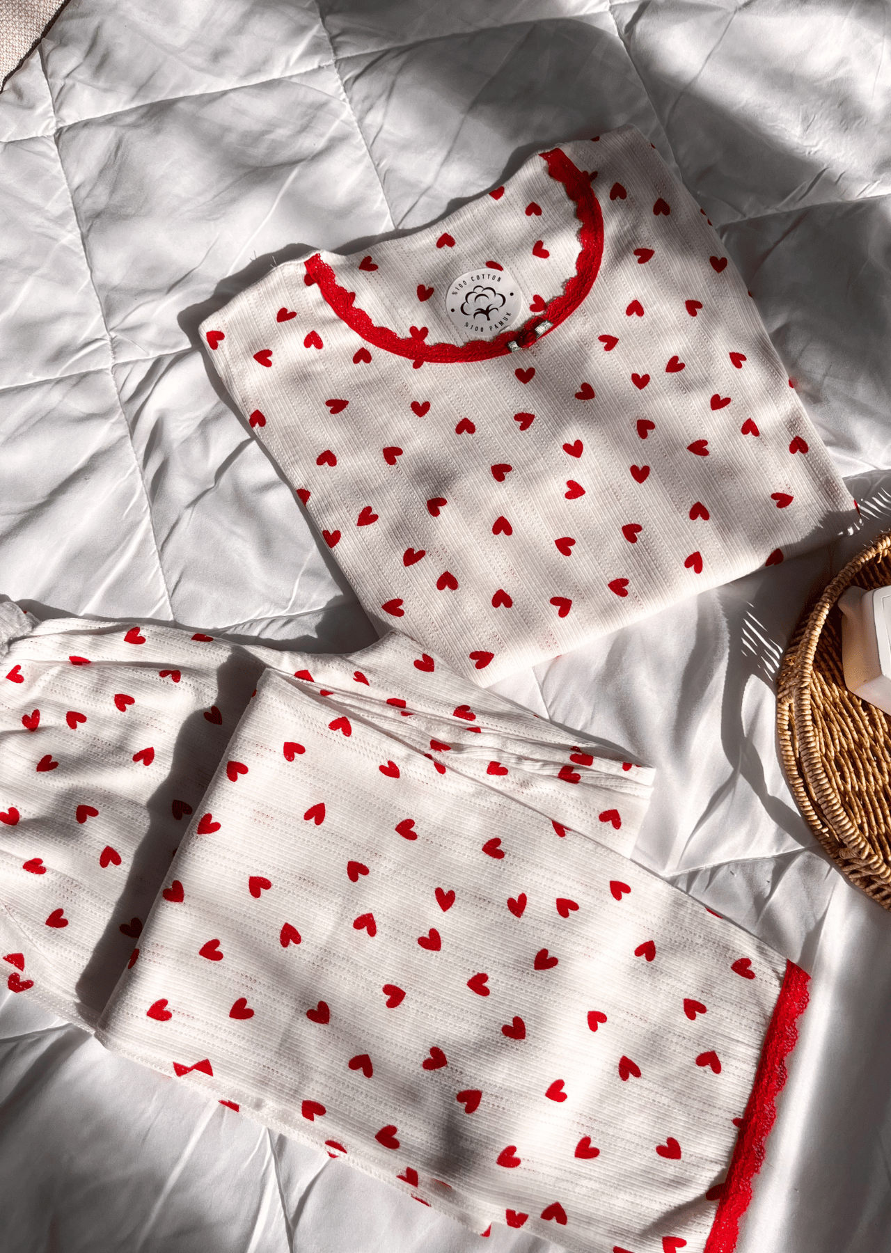 Lavina %100 Pamuklu Kalp Desenli Pijama Takımı