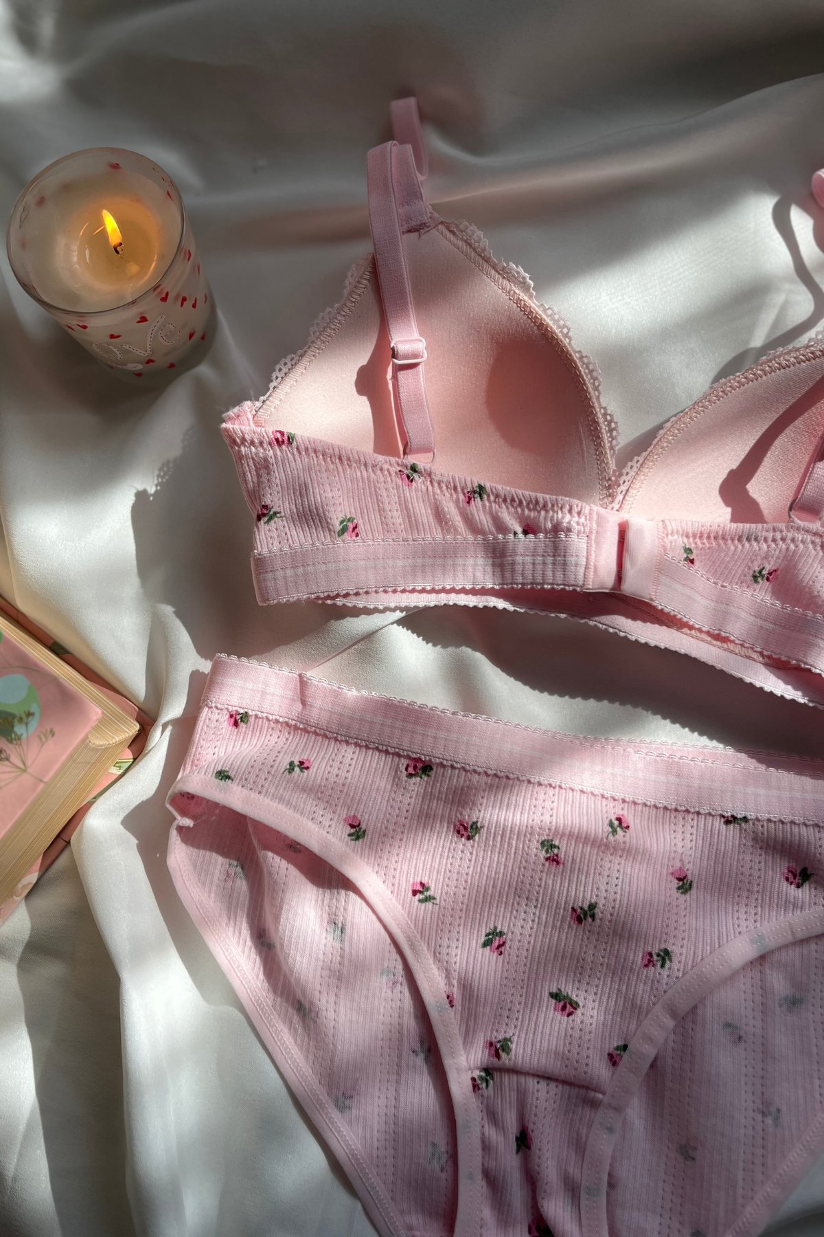 Yayoi Kusama-Pembe Pamuklu Çiçek Desenli Bralet set