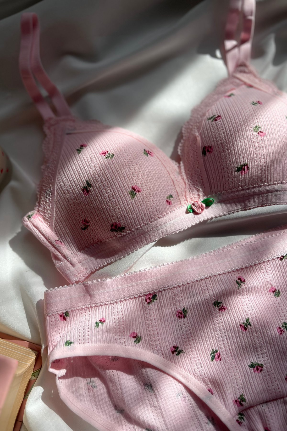 Yayoi Kusama-Pembe Pamuklu Çiçek Desenli Bralet set