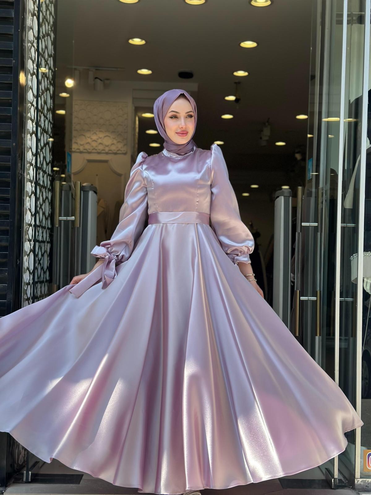 SATEN ELBİSE-PEMBE