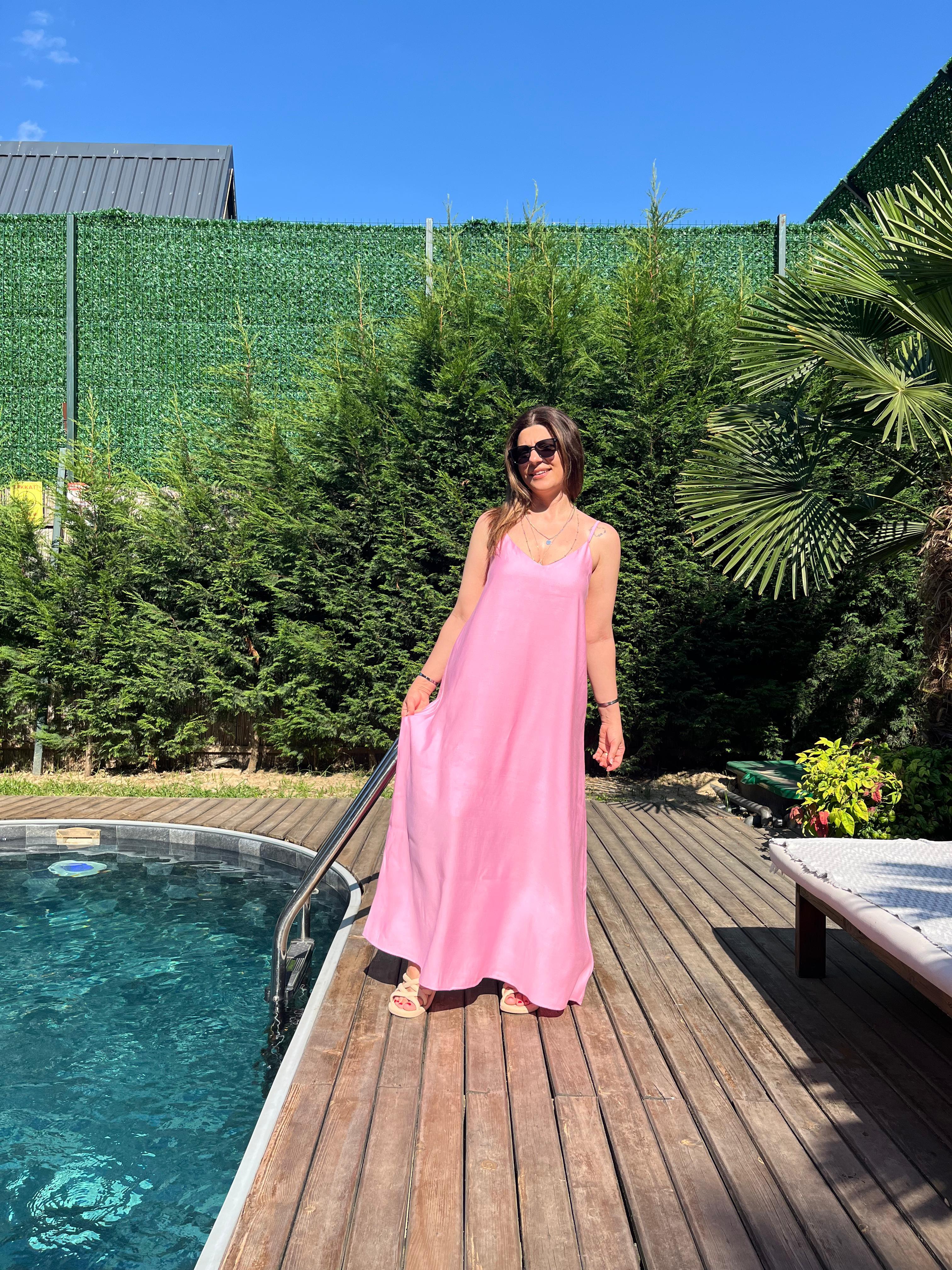 Pembe İp Askılı Elbise