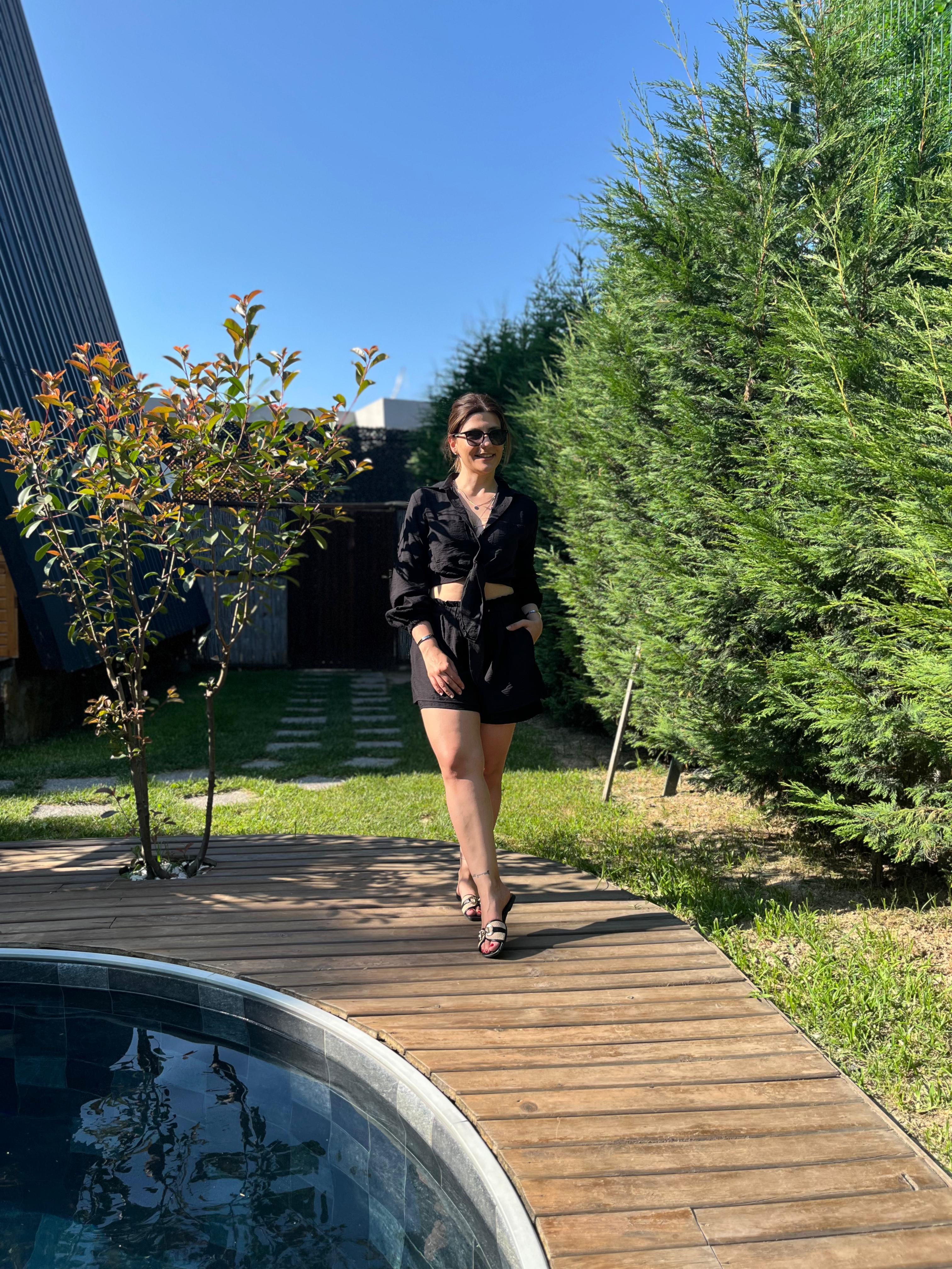 Siyah Bağlamalı Marka Model Şort Takım
