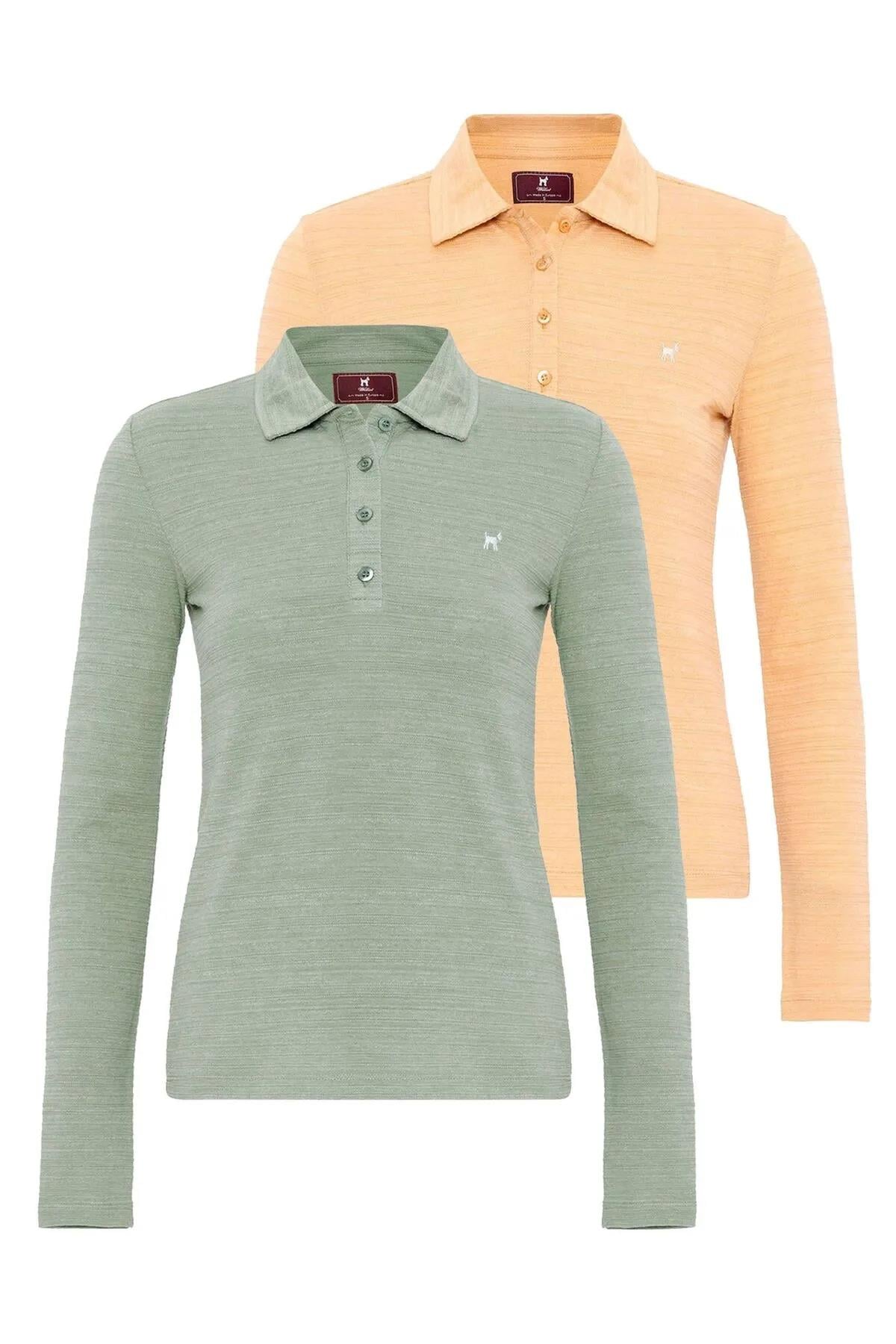 Henriette Kadın Slim Fit  Polo Yaka 2li T-Shirt