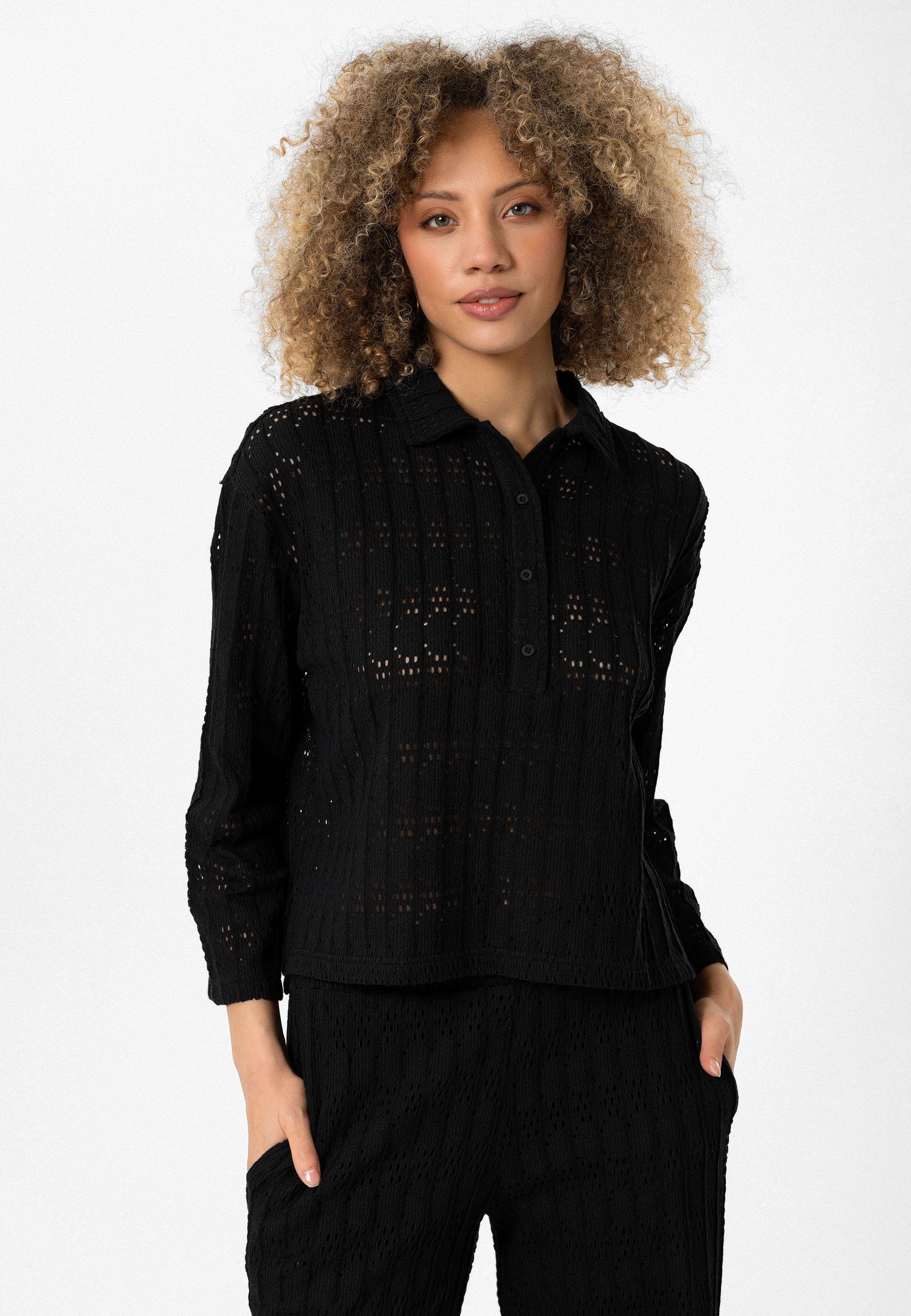 Josephine Kadın Siyah Oversize Ajurlu Polo Yaka Takım