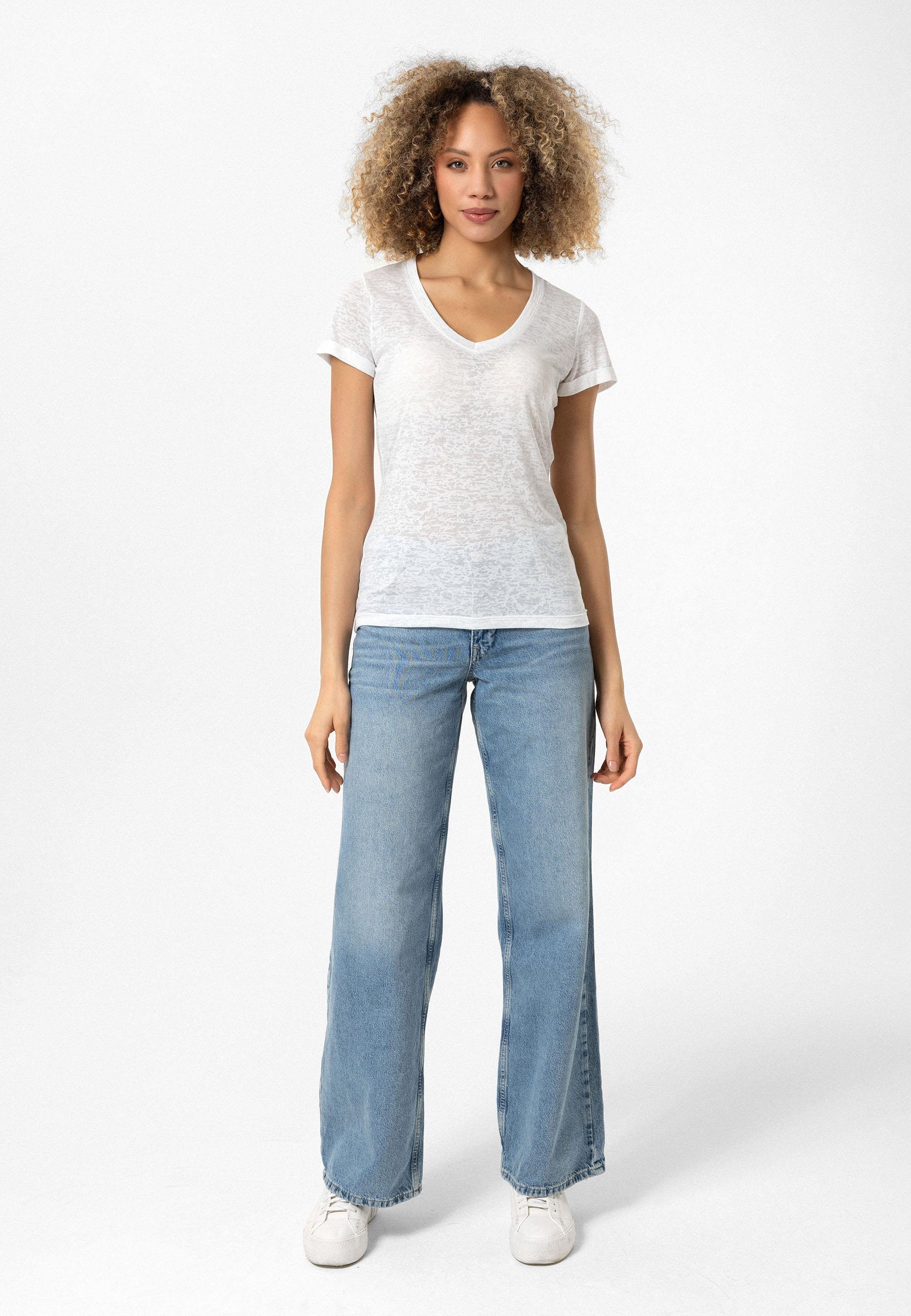 Marie Kadın  Beyaz V Yaka Slim Fit T-Shirt
