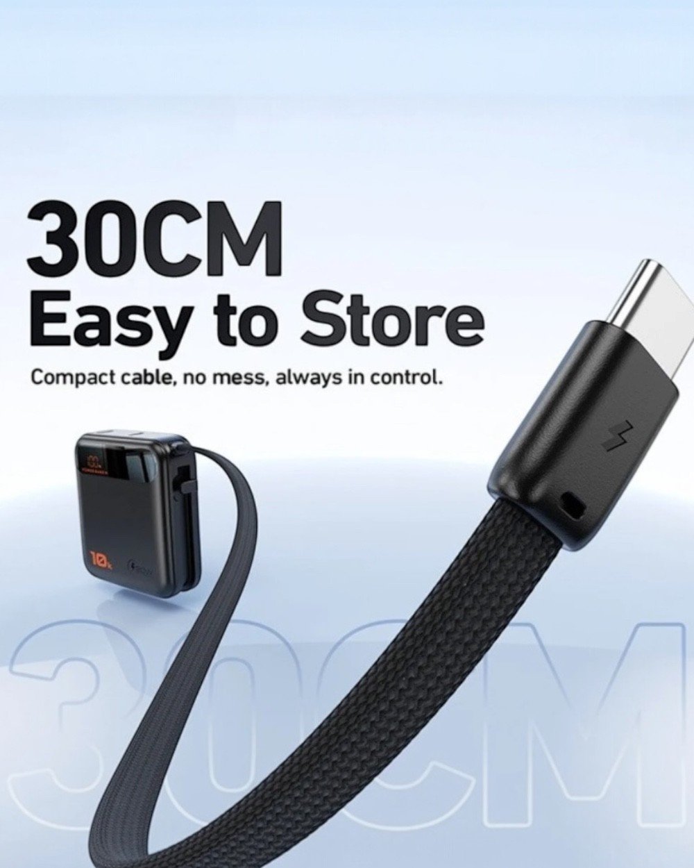 Powerbank10.000 mAh 20W Hızlı Şarjlı Çift Type-C Kendinden Kablolu Lcd Göstergeli Mini Powerbank