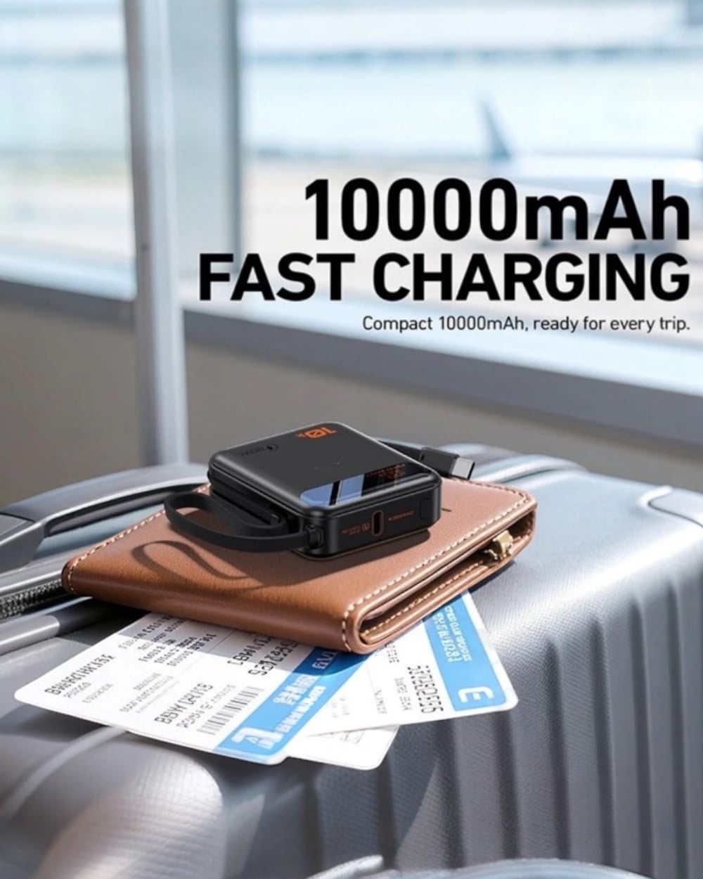 Powerbank10.000 mAh 20W Hızlı Şarjlı Çift Type-C Kendinden Kablolu Lcd Göstergeli Mini Powerbank