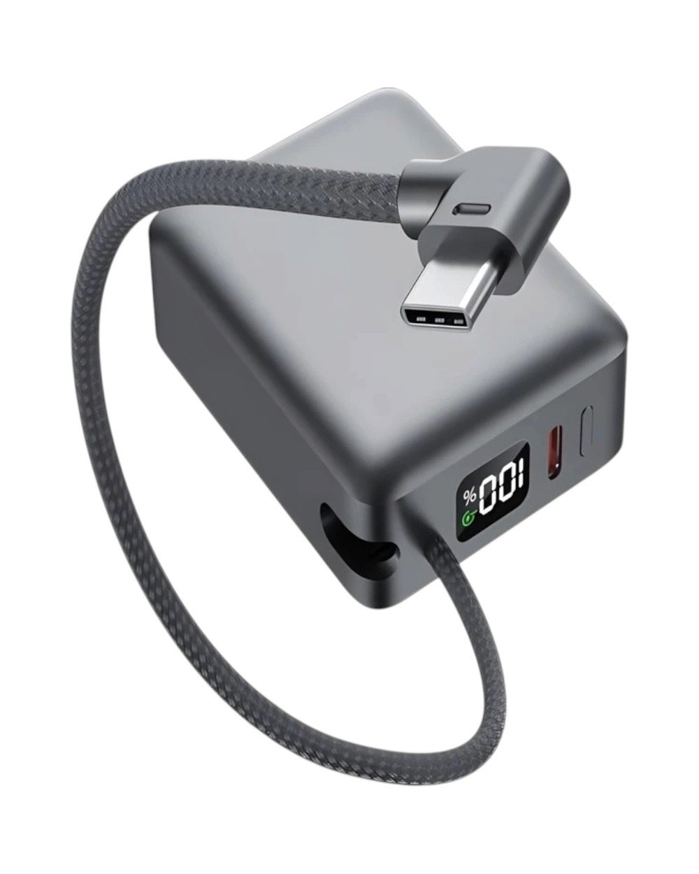 Powerbank10.000 mAh 20W Hızlı Şarj Kendinden Type-C Kablolu Lcd Mini Powerbank Taşınabilir Şarj Cihazı