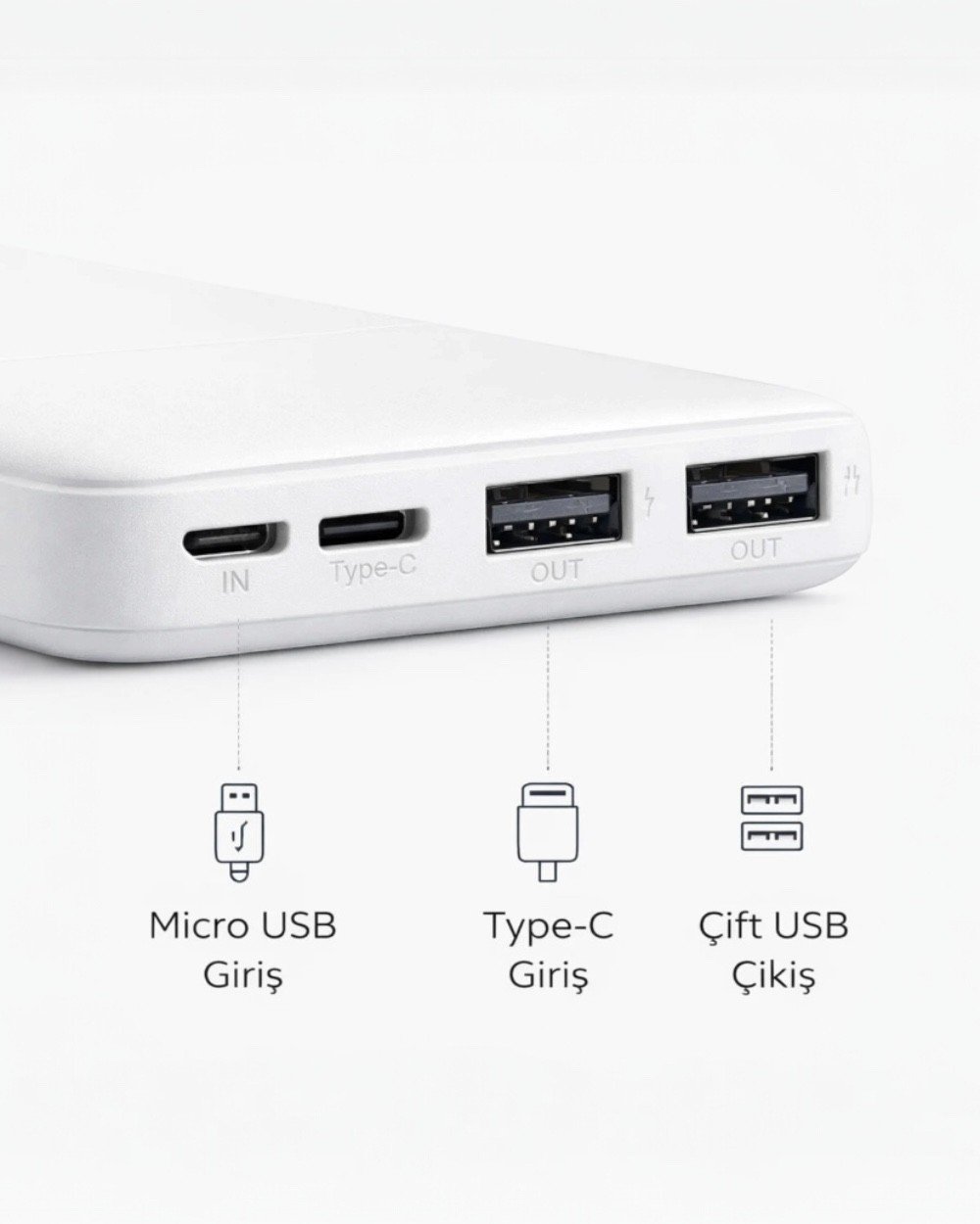 Powerbank10.000 mAh 2.4A Çift Usb Çıkışlı Led Göstergeli Powerbank Taşınabilir Şarj Cihazı