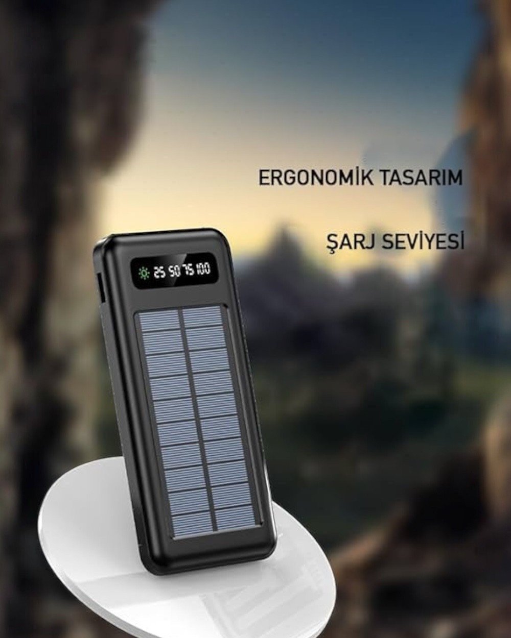 10000 Mah Powerbank Deprem Solar Led Fenerli Dahili Kablolu Güneş Enerjili Powerbank PW-59
