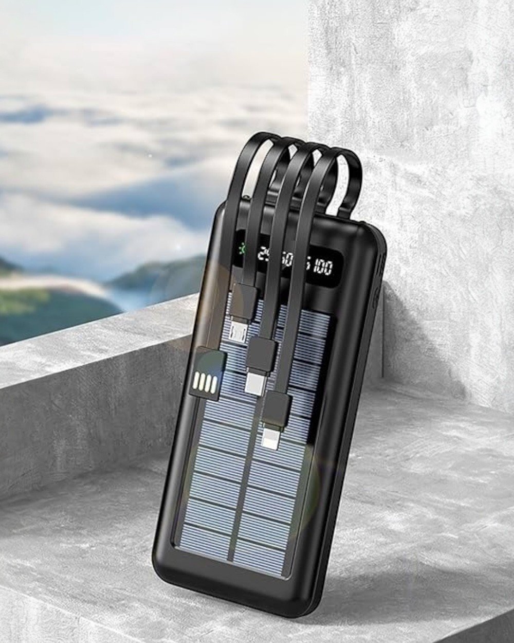 10000 Mah Powerbank Deprem Solar Led Fenerli Dahili Kablolu Güneş Enerjili Powerbank PW-59