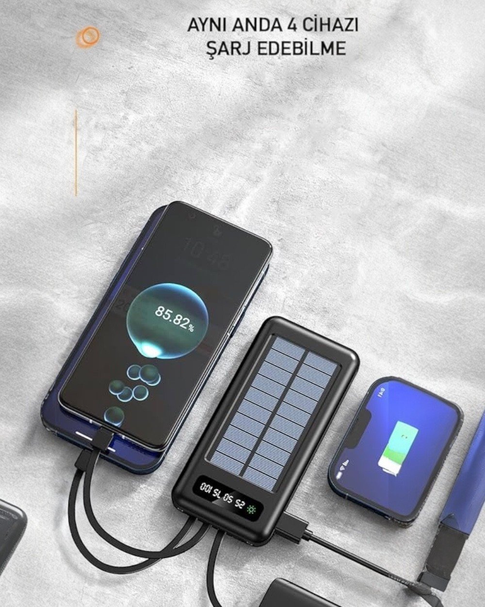 10000 Mah Powerbank Deprem Solar Led Fenerli Dahili Kablolu Güneş Enerjili Powerbank PW-59