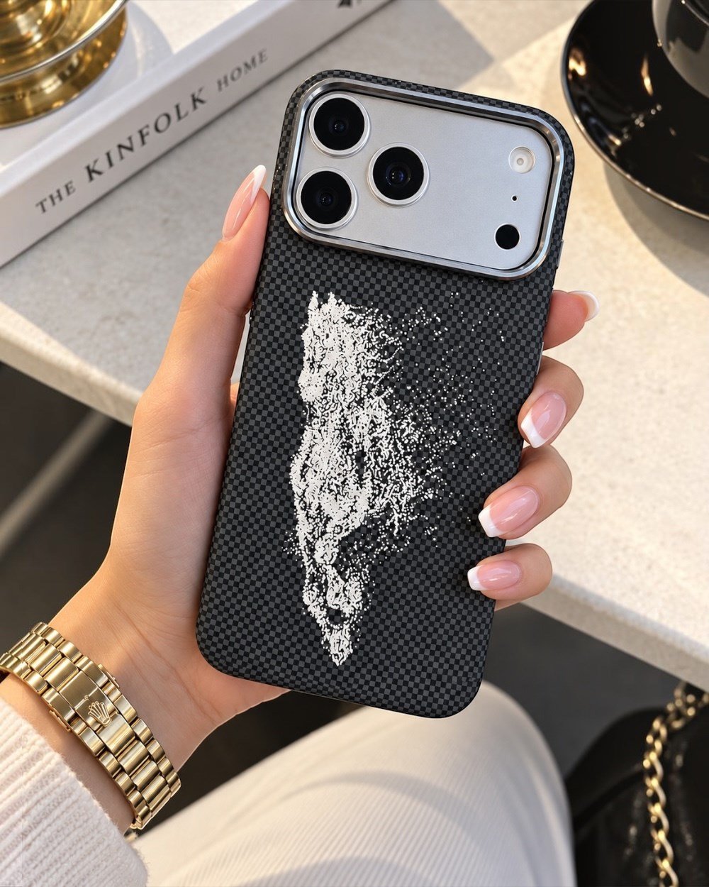 Telefon KılıfıIphone Uyumlu Metal Çerçeveli Prestige Karbonfiber Magsafe Destekli Kılıf