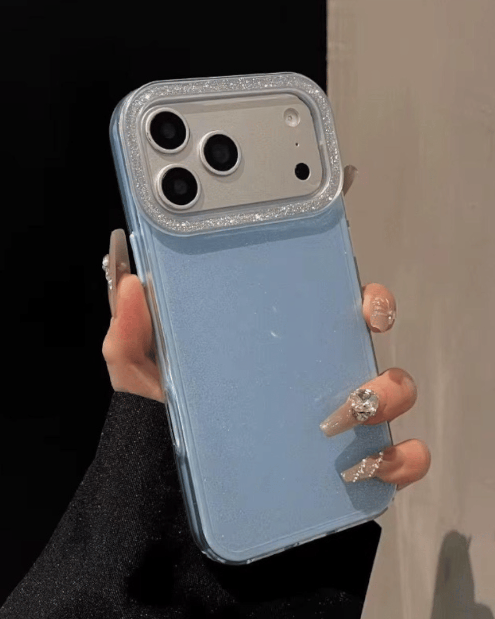 Telefon KılıfıIphone Uyumlu Taşlı Kamera Çerçeveli Simli Premium Kılıf