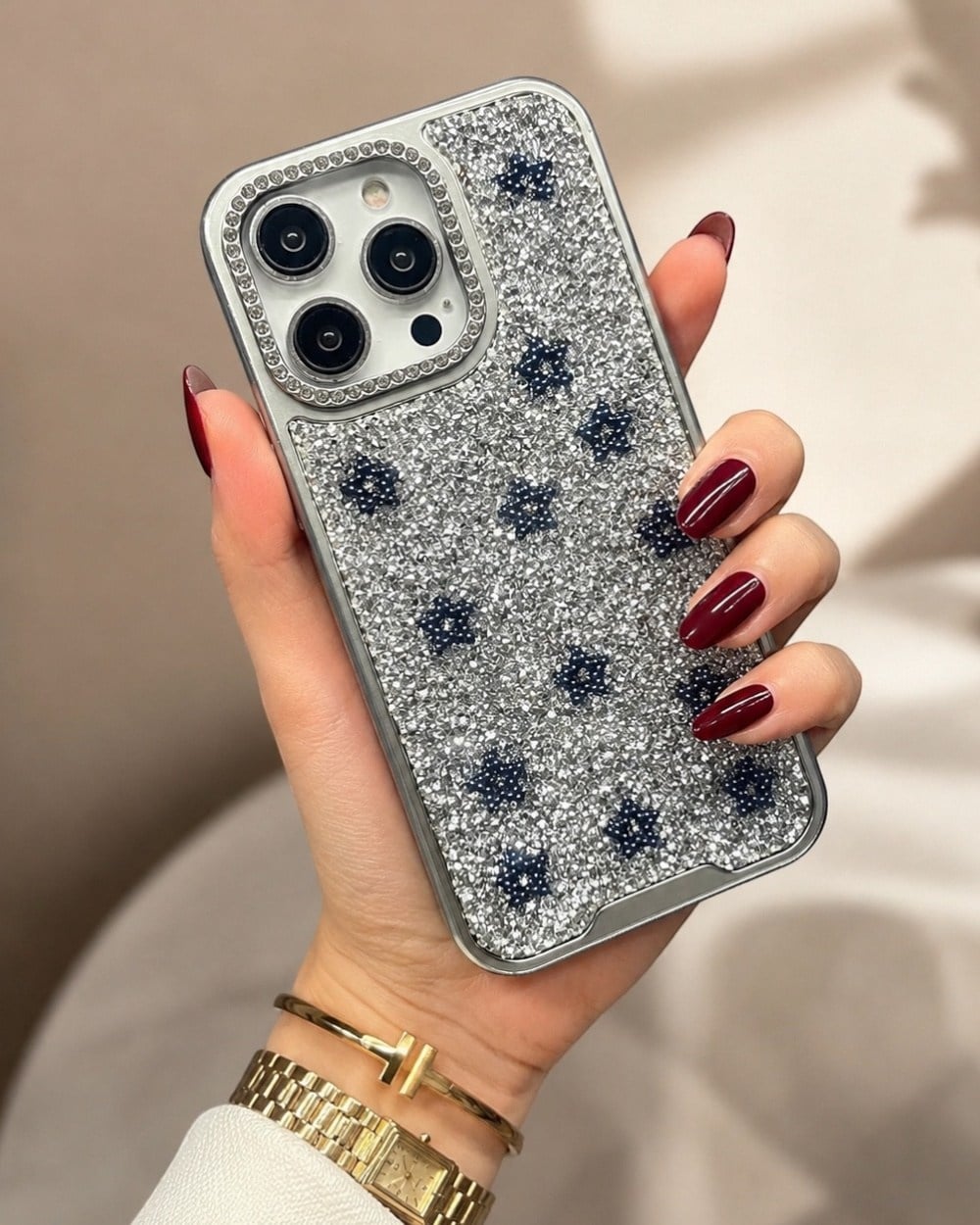 Telefon KılıfıIphone Uyumlu Yıldız Tasarımlı Full Parlak Taş Yüzeyli Lüks Premium Kılıf
