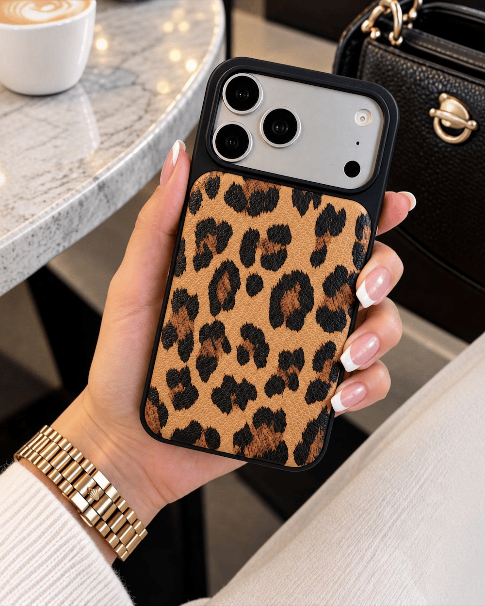 Telefon KılıfıIphone Uyumlu Yumuşak Puf Deri Dokulu Leopar Desenli Kılıf