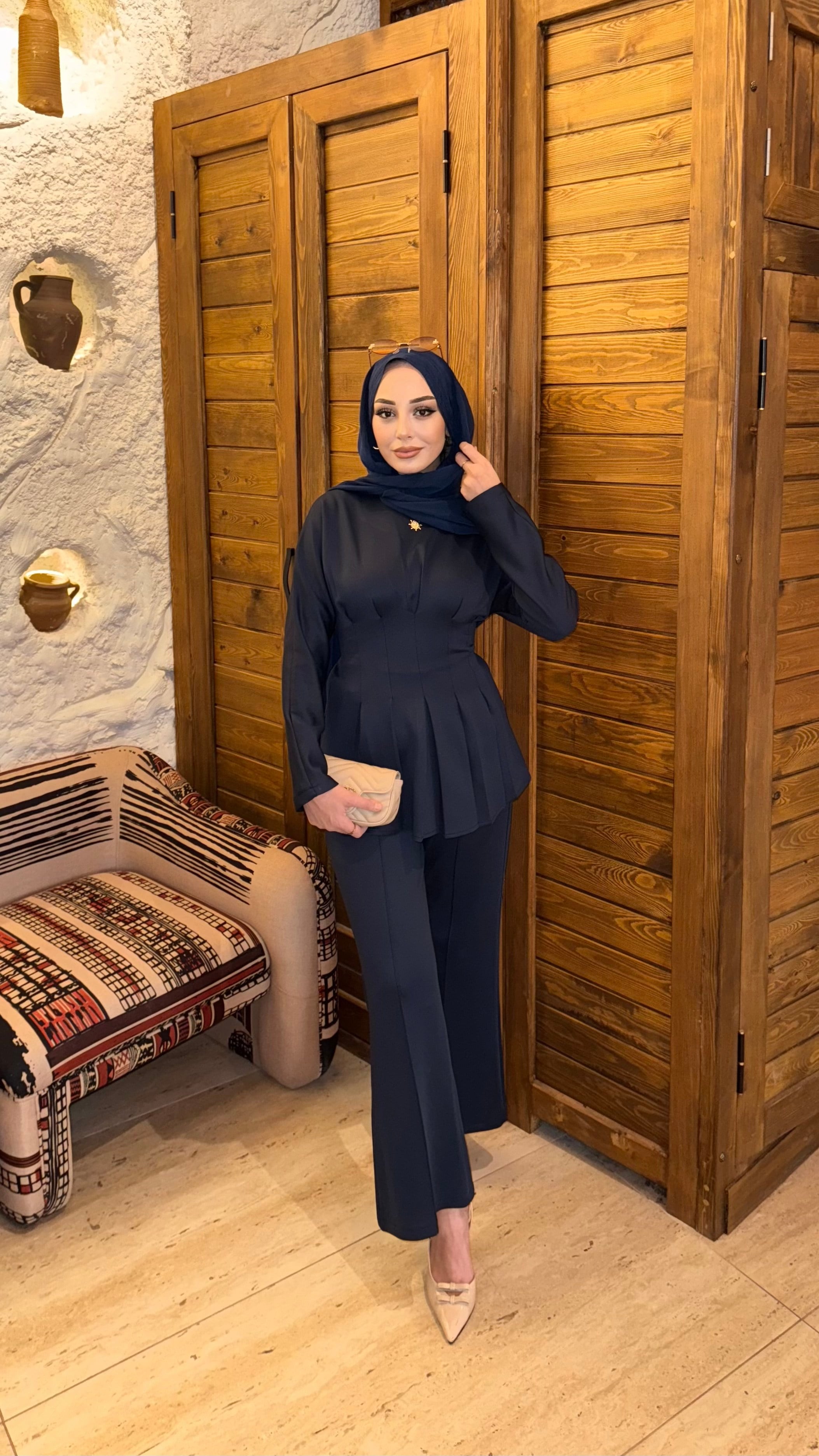 Belden Kemer Detaylı Pantolonlu Scuba Takım | Siyah