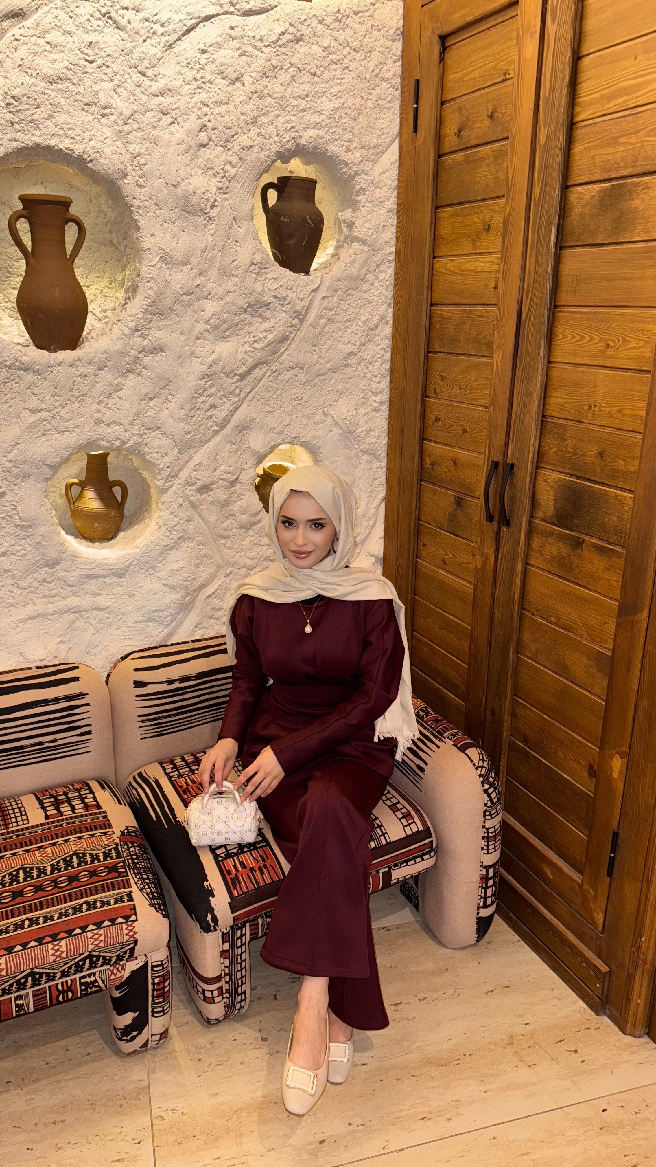 Belden Kemer Detaylı Pantolonlu Scuba Takım | Bordo