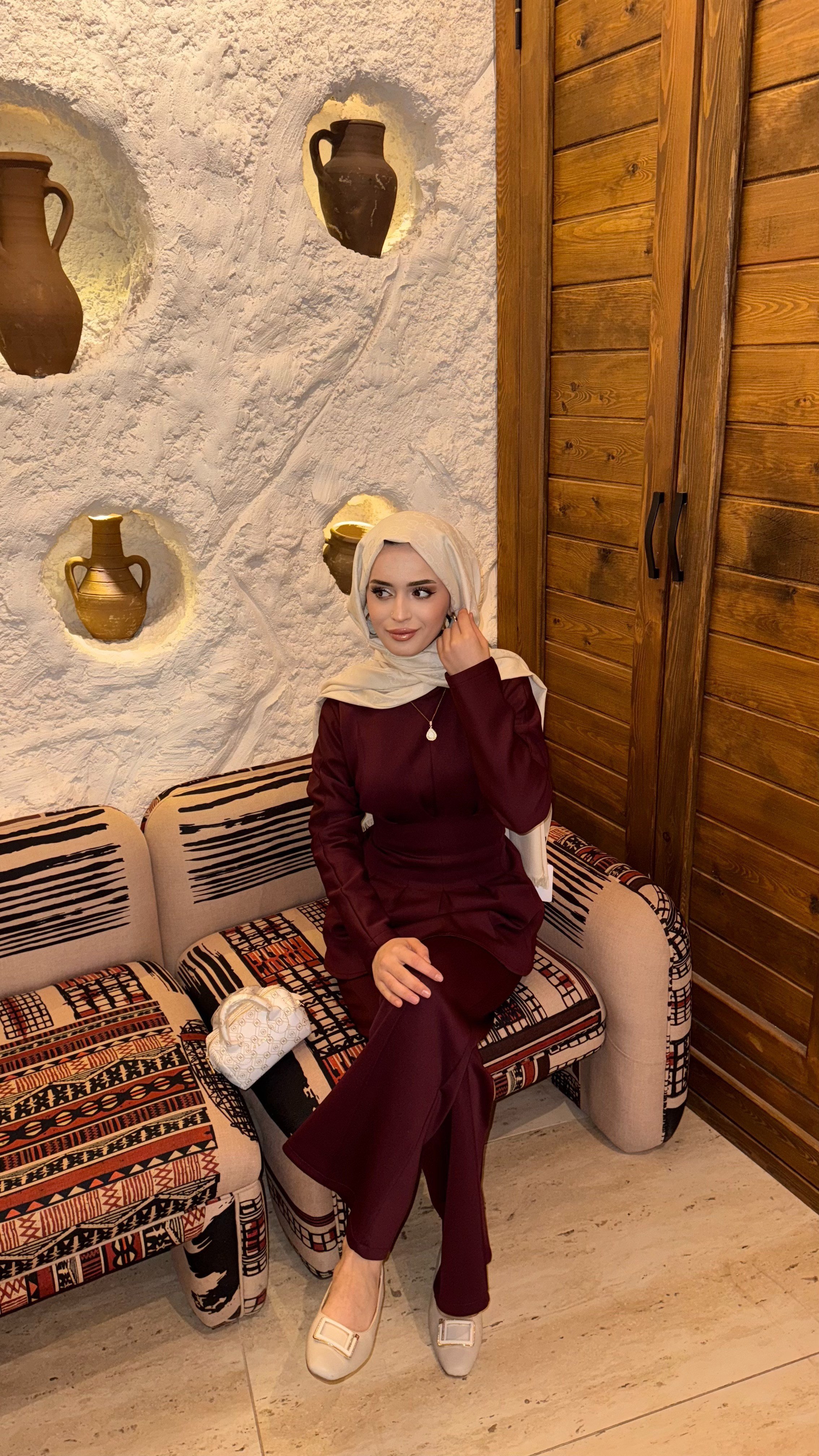 Belden Kemer Detaylı Pantolonlu Scuba Takım | Bordo