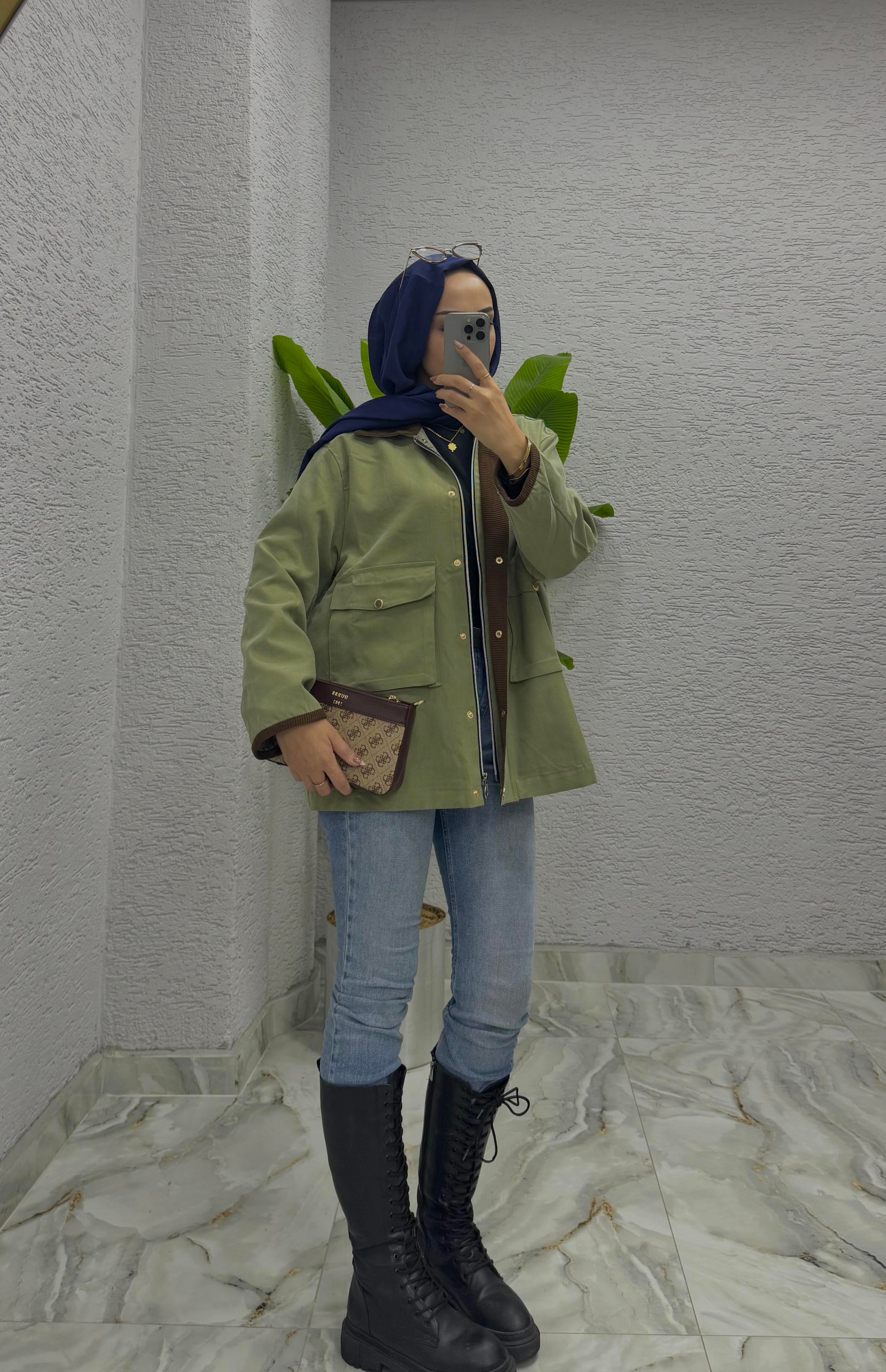Kadife Yaka Ceket | Haki