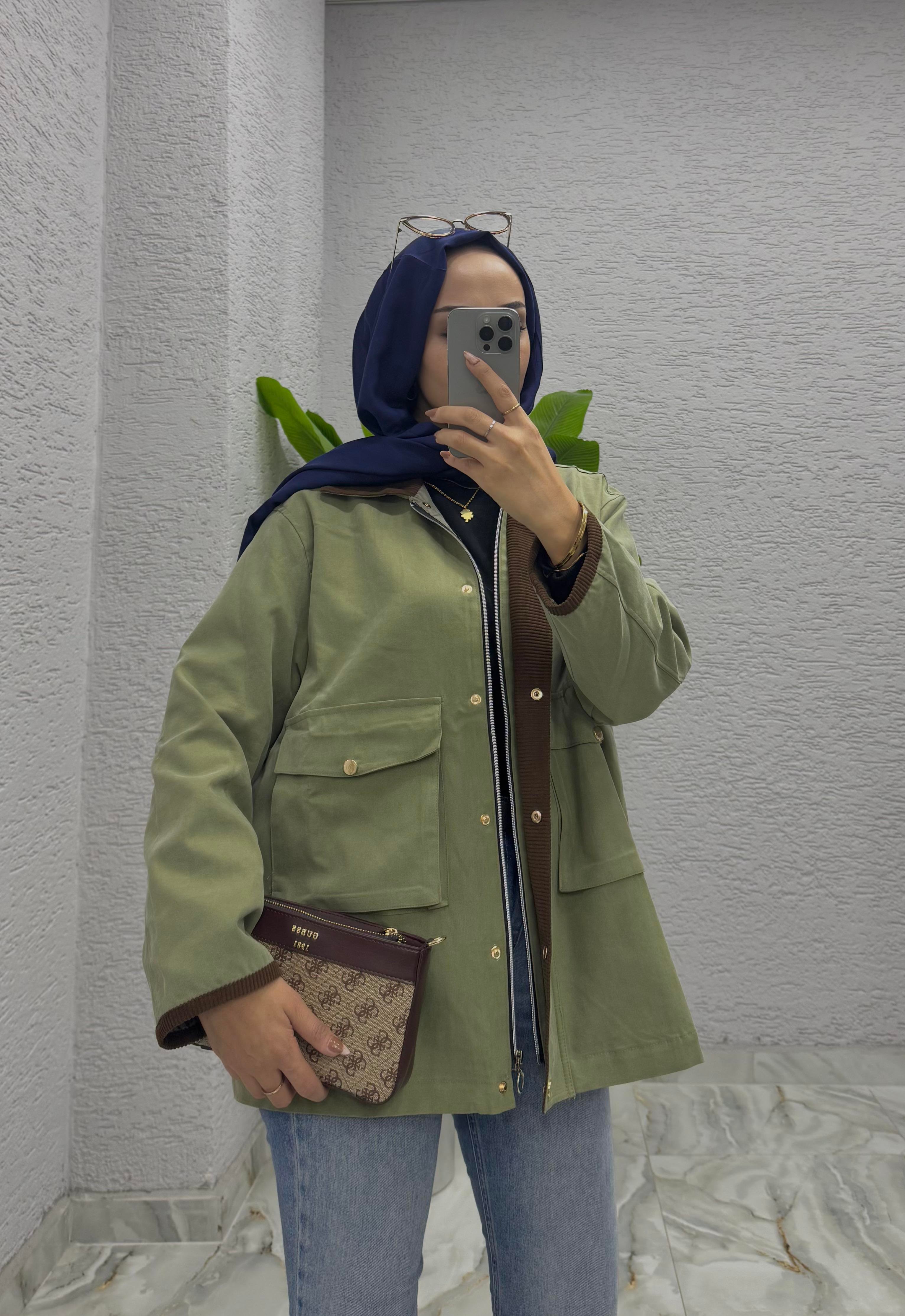 Kadife Yaka Ceket | Haki