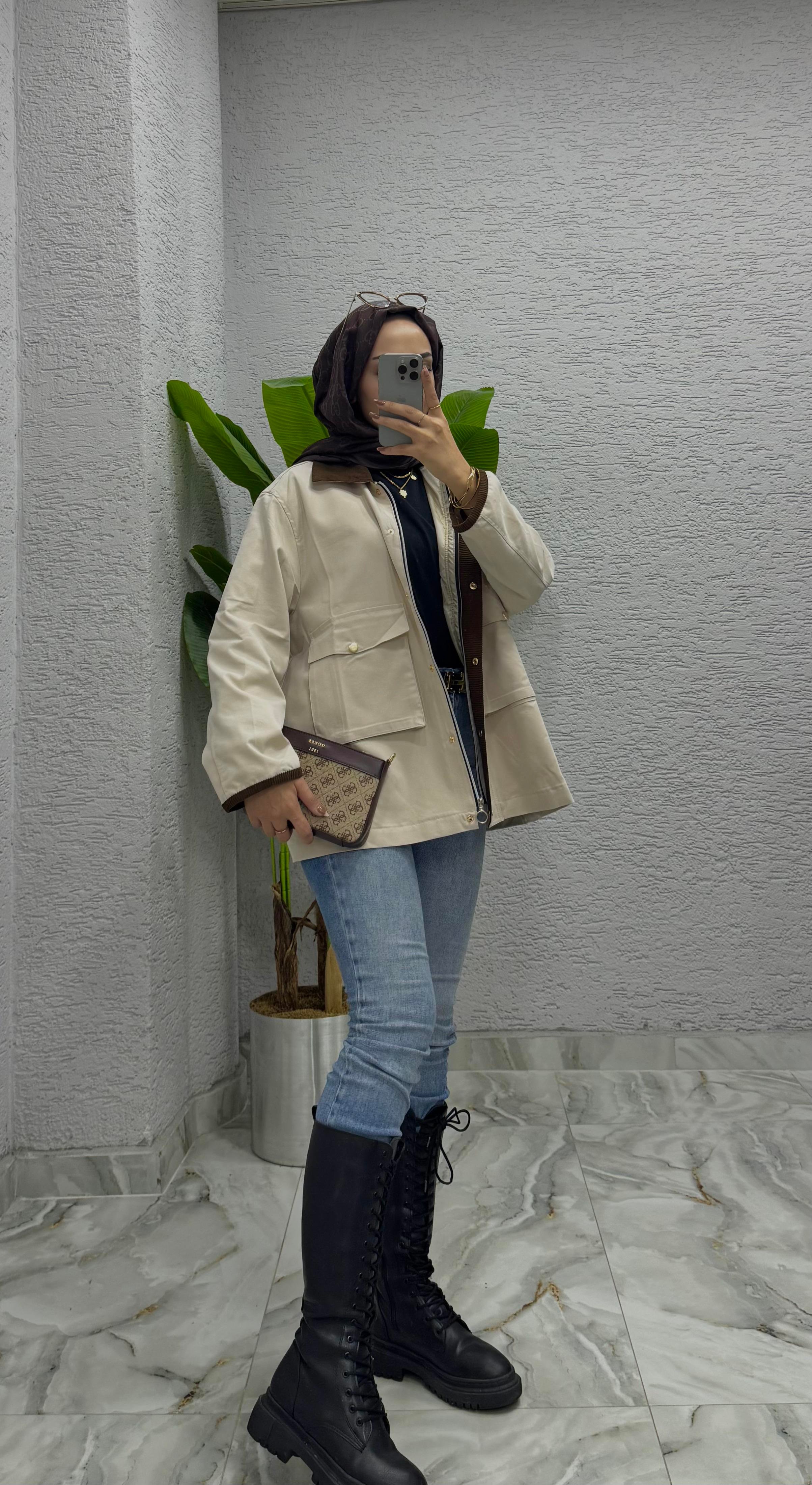 Kadife Yaka Ceket | Krem