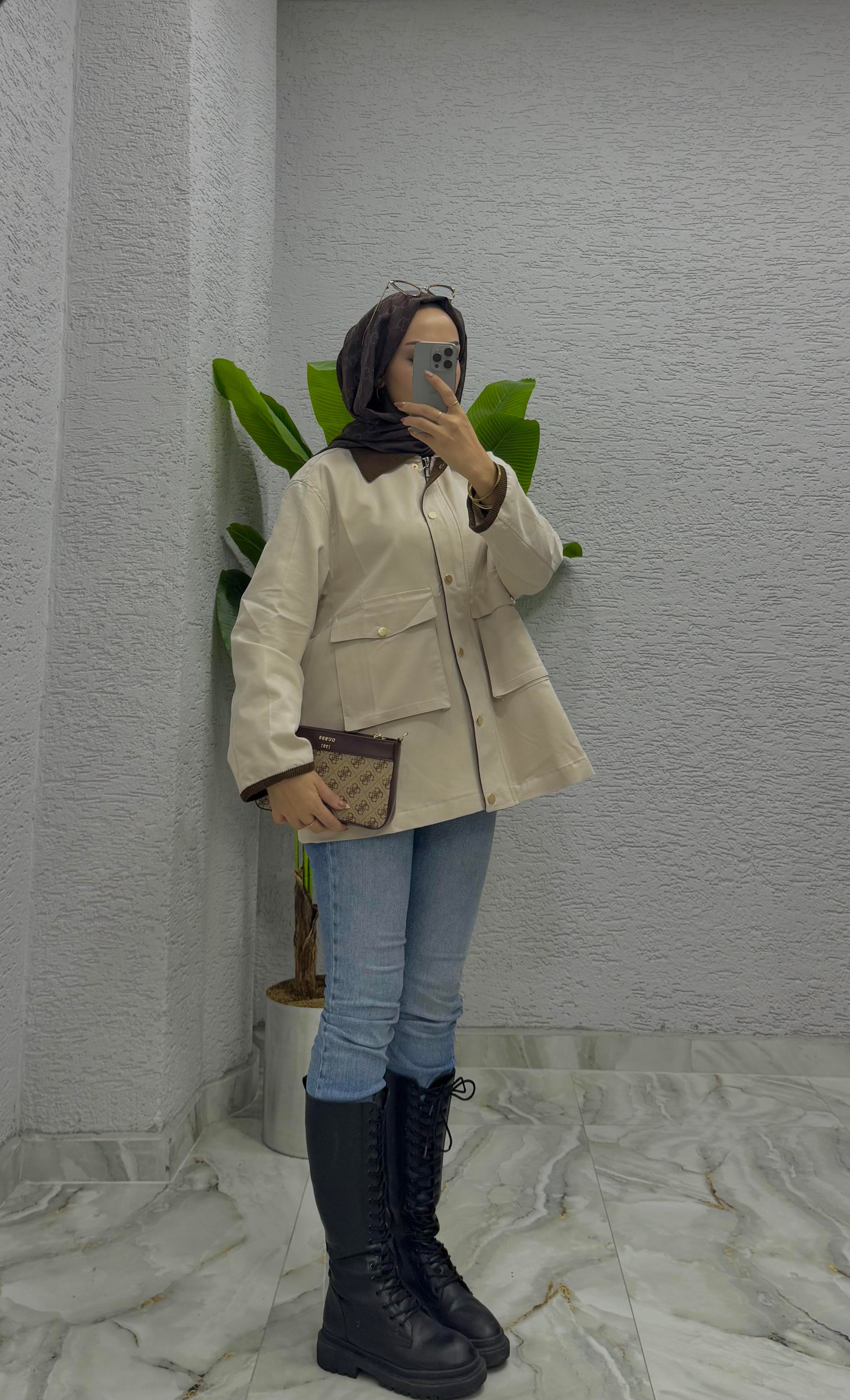 Kadife Yaka Ceket | Krem