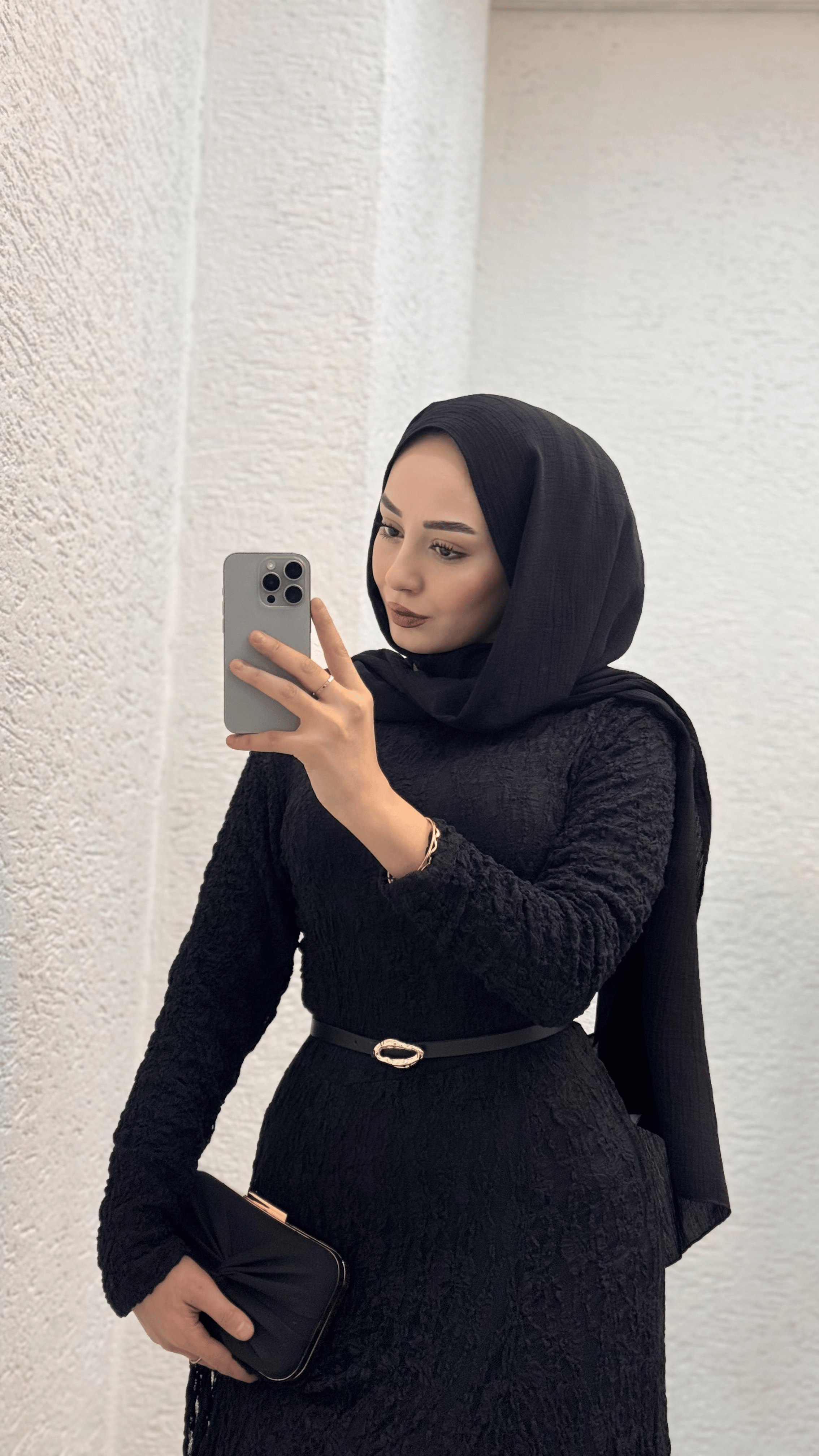 Kemer Detaylı Dantel Elbise | Siyah