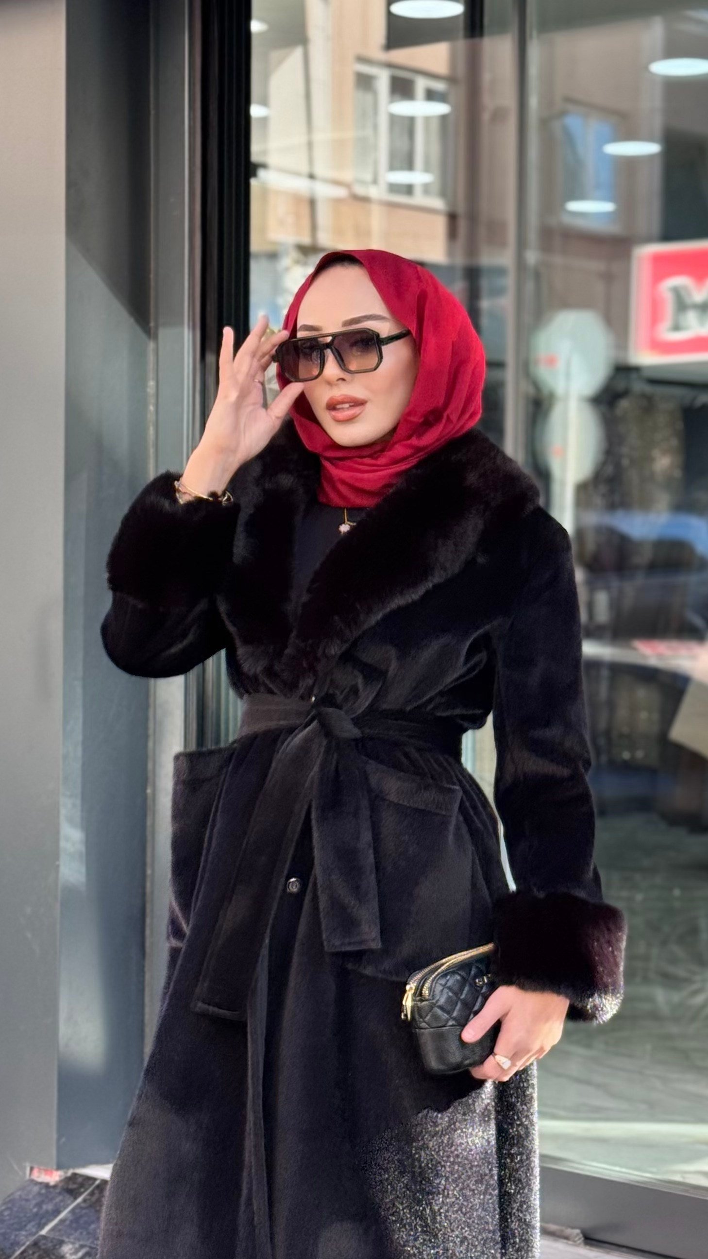 Kürk Detaylı Kaban | Siyah