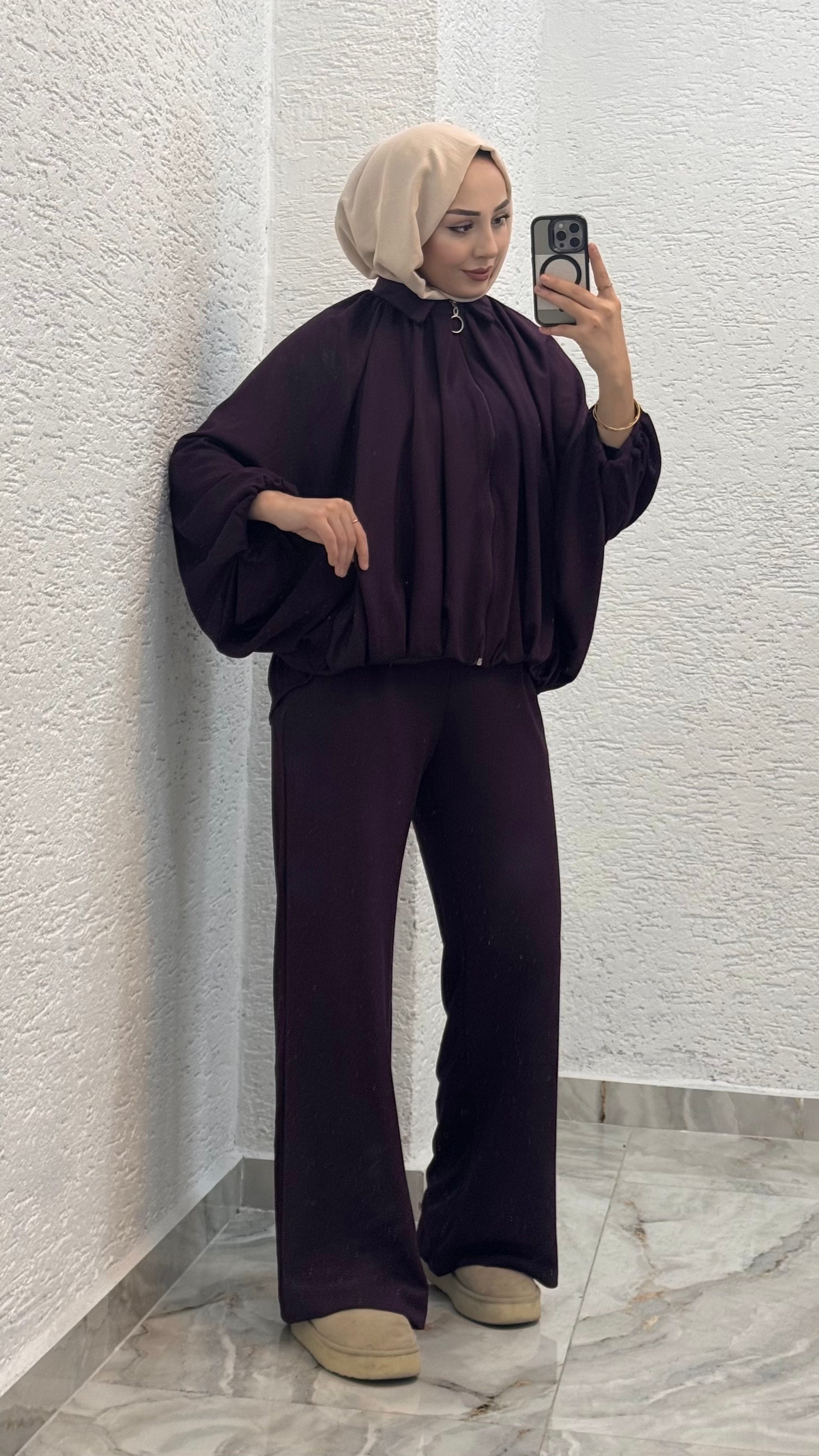 Oysho Kumaş Bomber Takım | Mürdüm