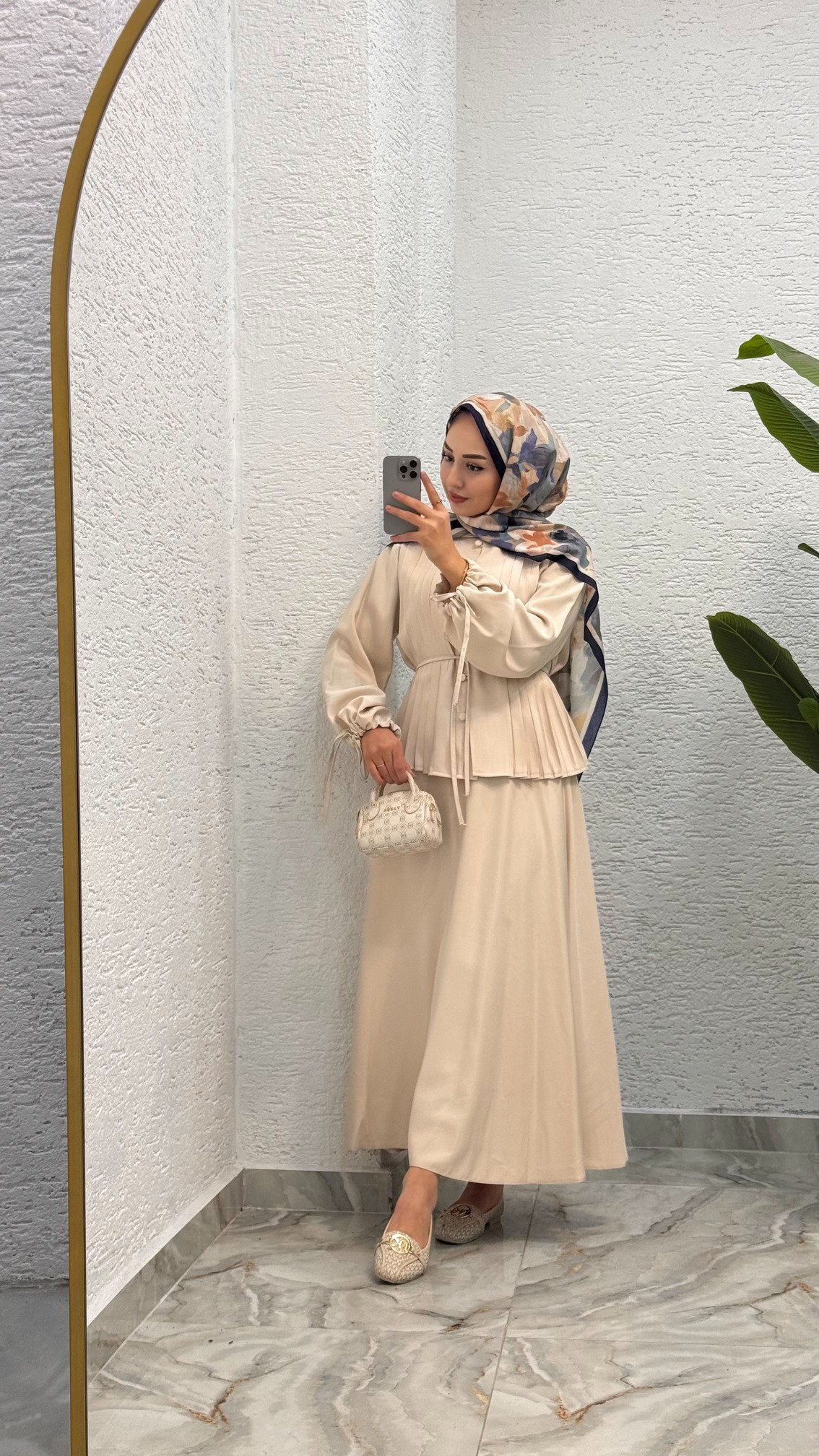 Premium Nervür Bağlamalı Etekli Takım | Krem
