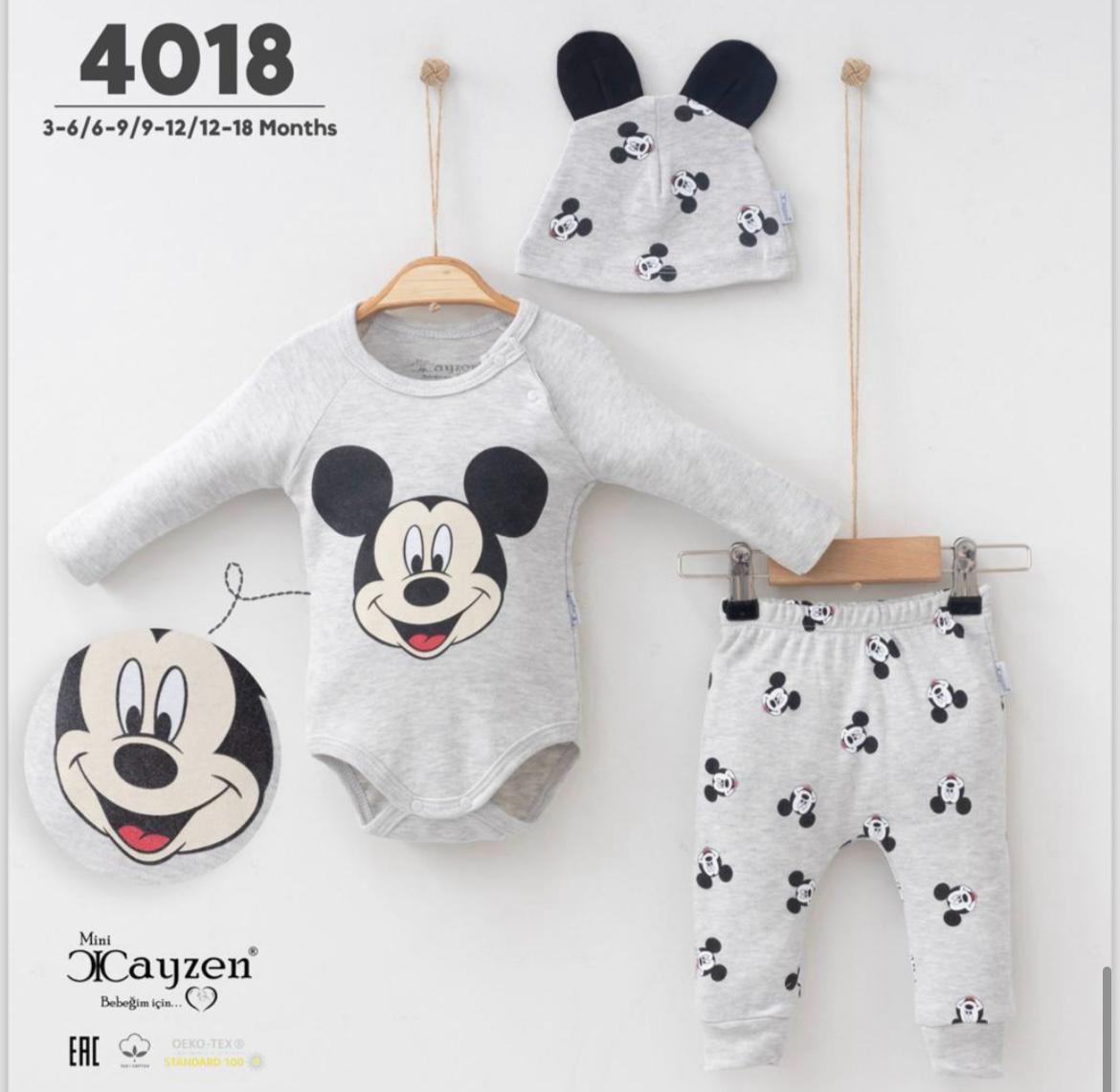 Mickey Mouse Şapkalı Mevsimlik Erkek Bebek Üçlü Takım