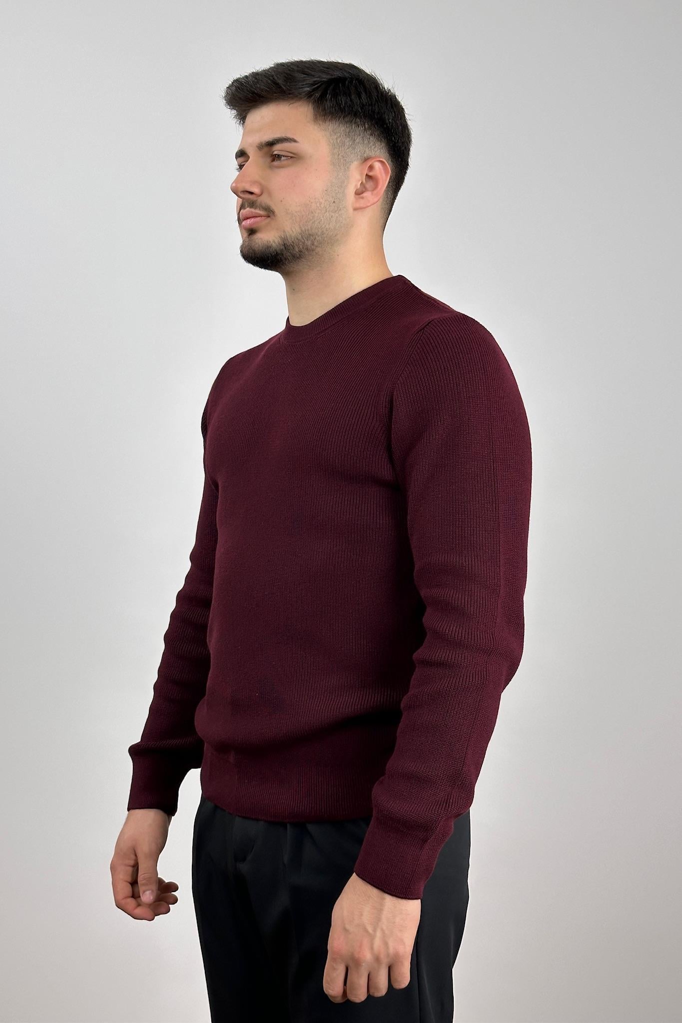 Bisiklet Yaka Örme Kazak - Bordo