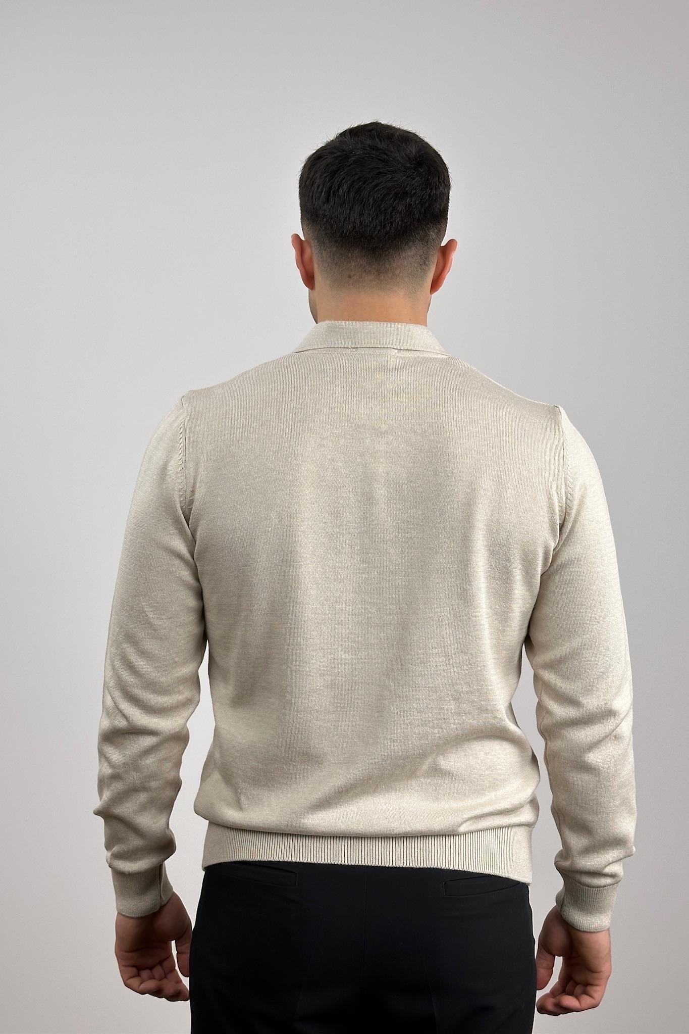 Düğmeli Polo Yaka Triko - Taş